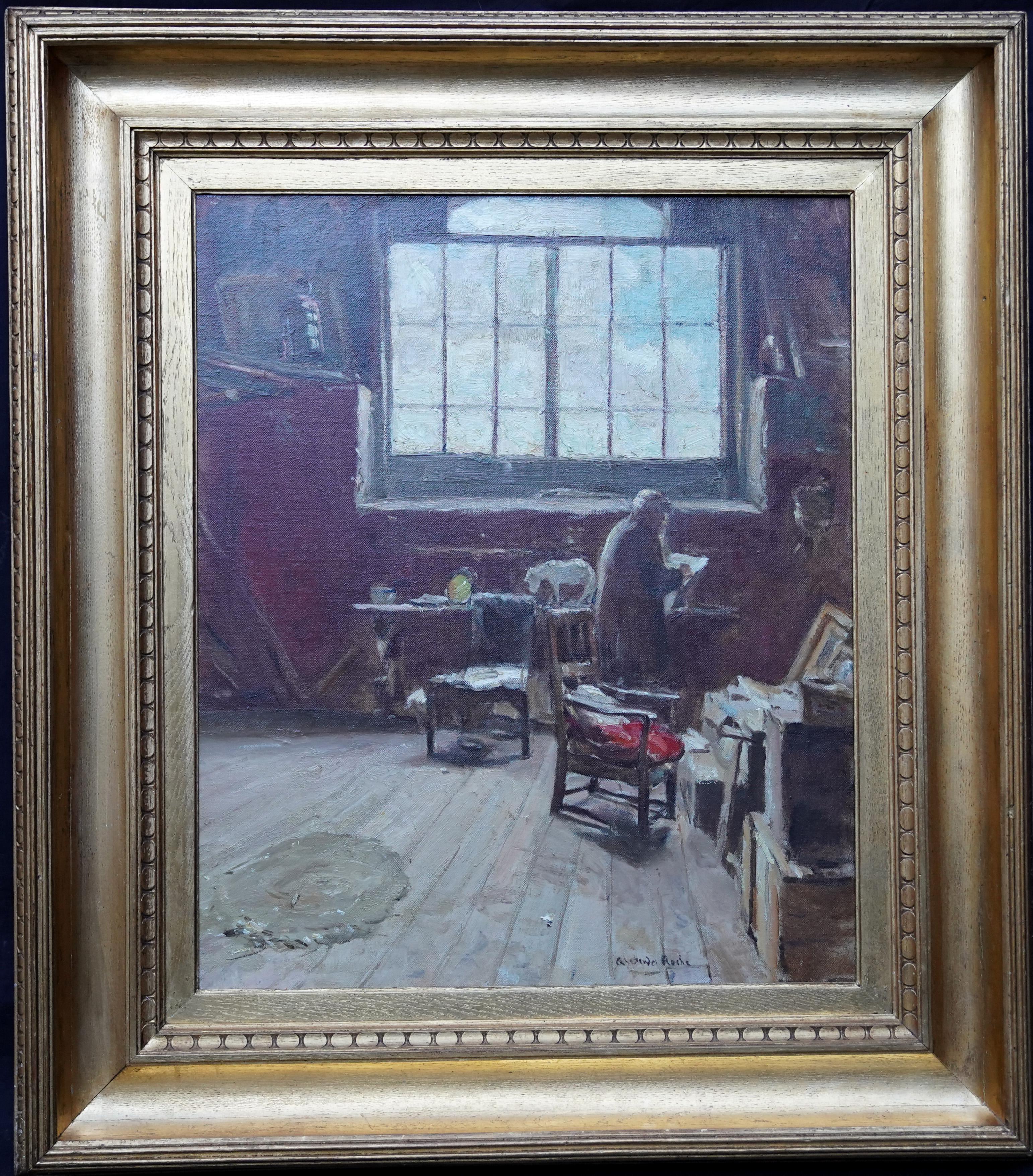 Alexander Roche Interior Painting - The Artist's Studio - Scottish 1914 Glasgow Boy art exh interior oil painting