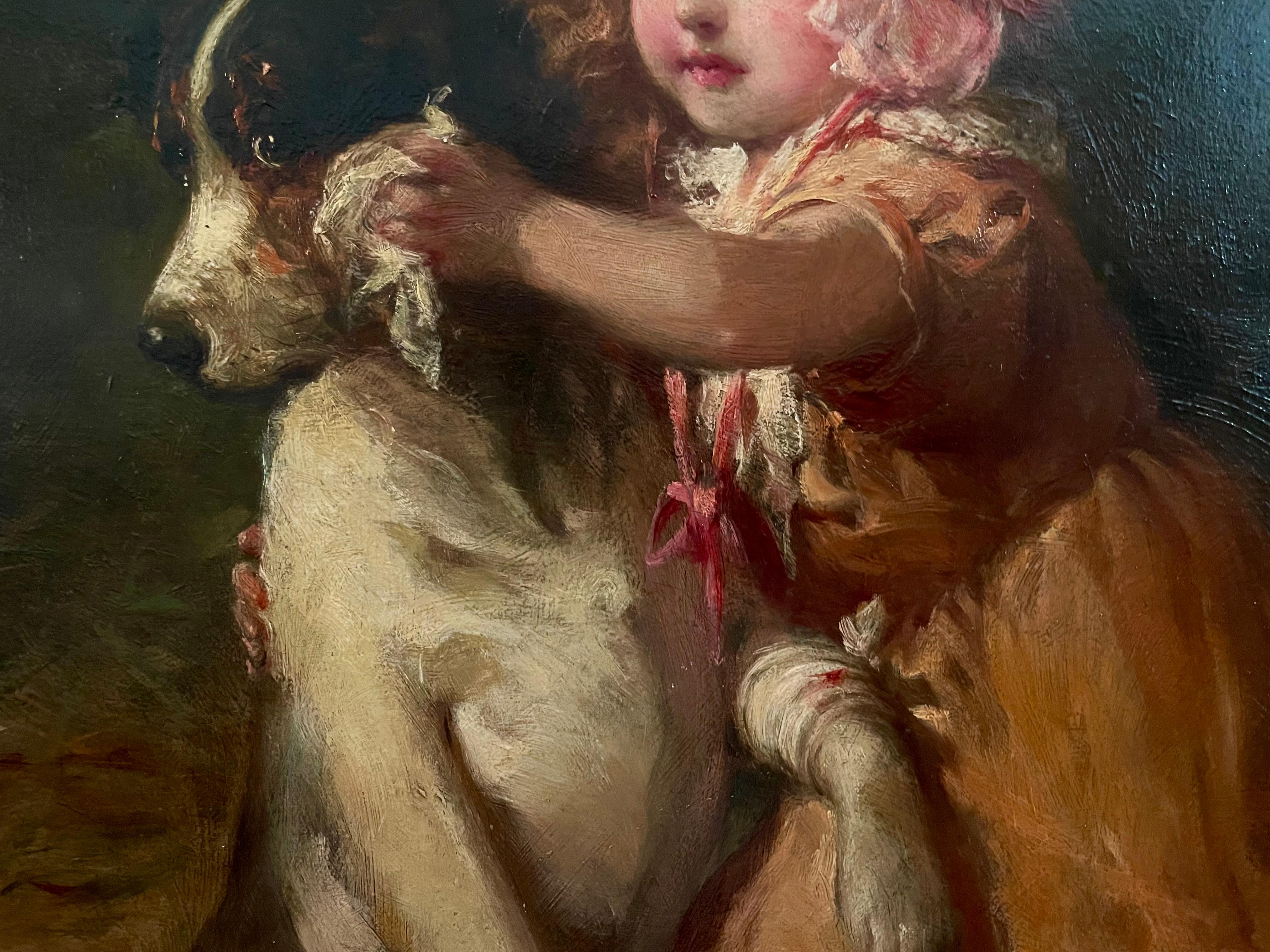 Ritratto di ragazza che allatta il suo cane da compagnia, 1904 - Painting Romantico di Alexander Rosell
