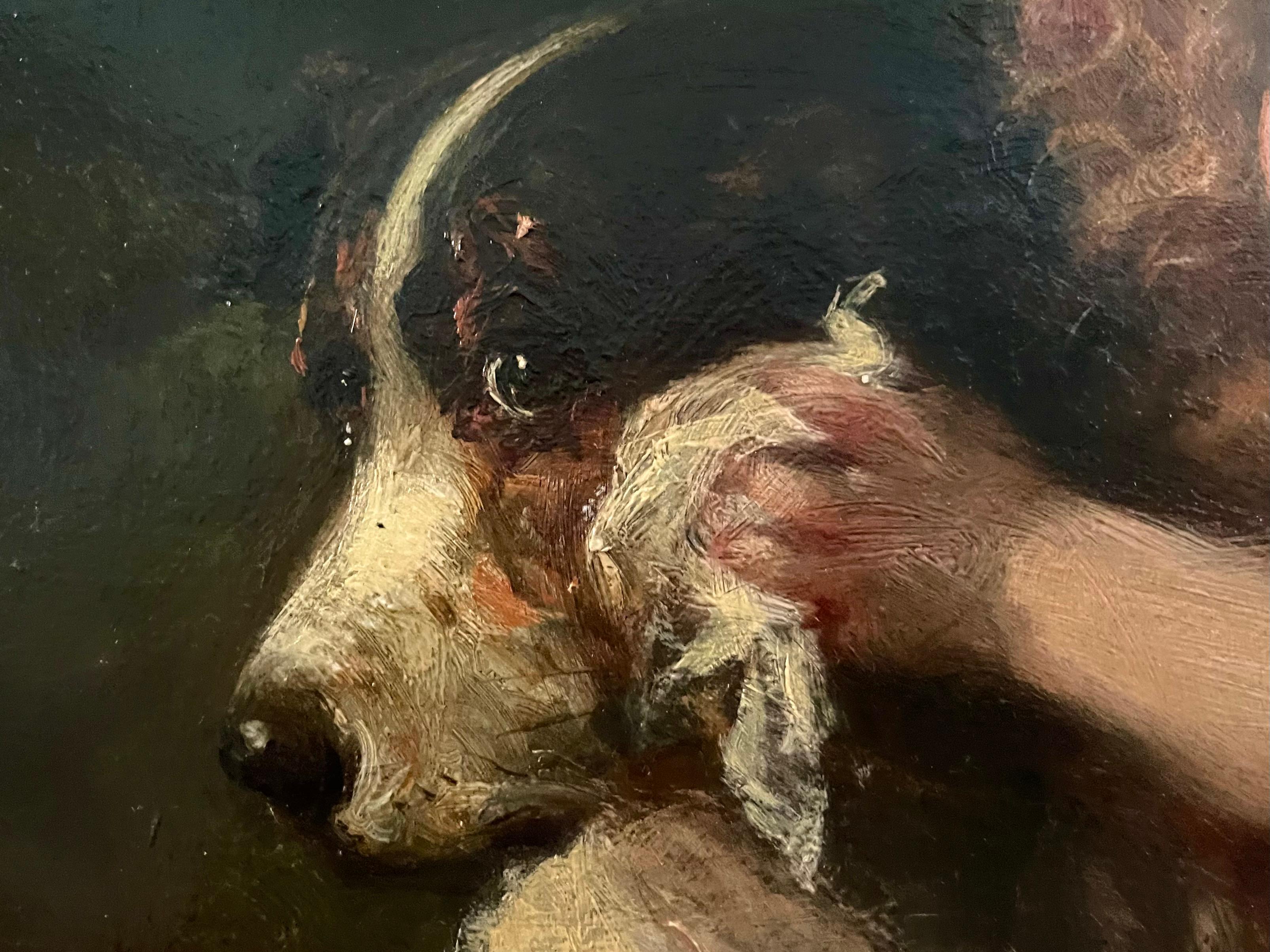 Ritratto di ragazza che allatta il suo cane da compagnia, 1904 - Figurative Painting Nero di Alexander Rosell