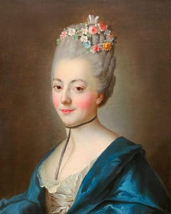 Porträt einer Dame mit ihren Haaren, geschmückt mit Blumen, 18. Jahrhundert Französisch