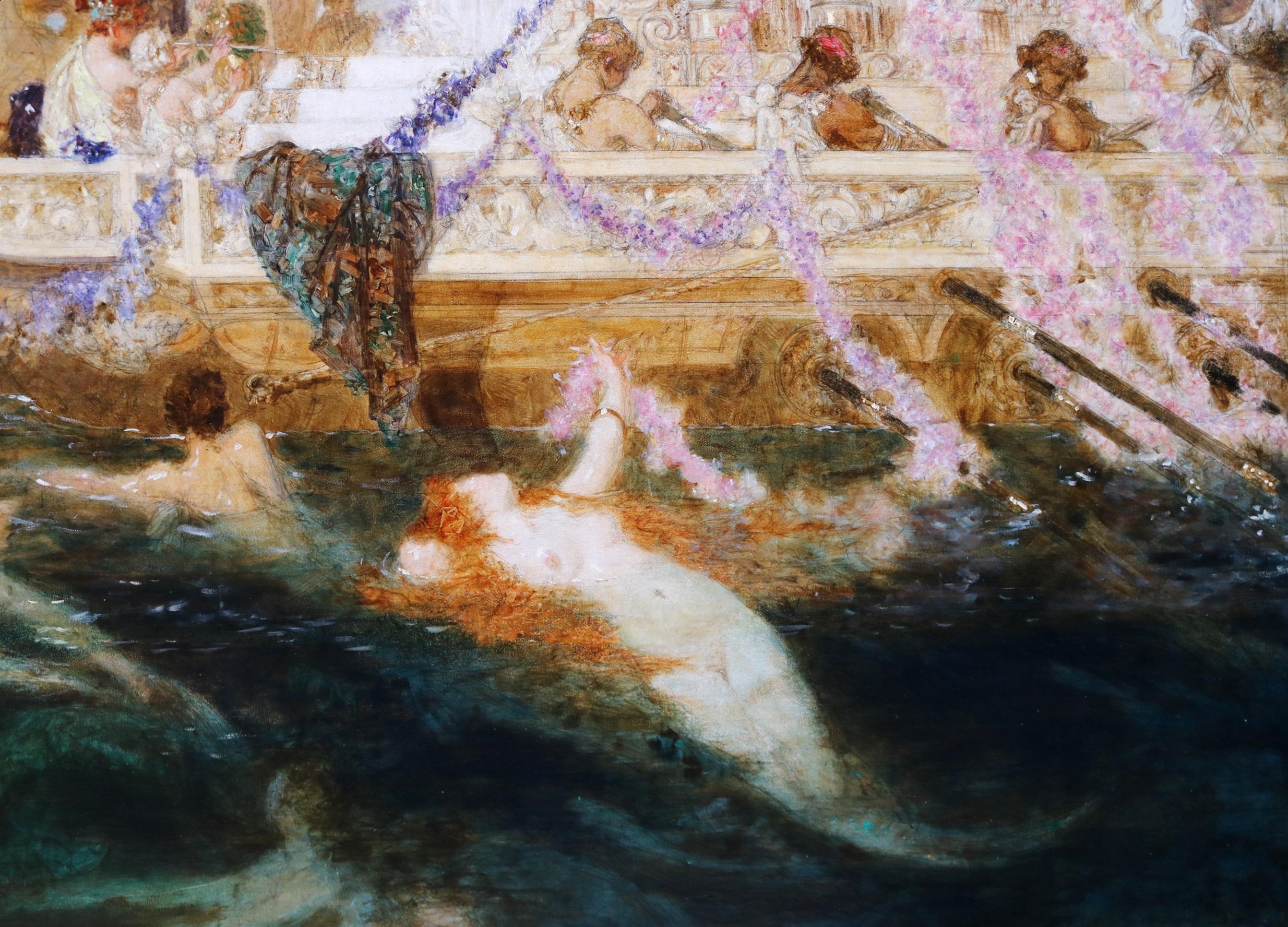 ‘The Triumph of Amphitrite’ By Alexander Rothaug 1870–1946. The painting – which depicts the sea chariot of the Greek Goddess Amphitrite and her retinue of Hippocampi, Nereids, and Tritons – is signed by the artist and presented in a newly