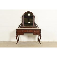 Alexander Roux Antique French Rococo Mahogany & Marble Top Vanity Dressing Table