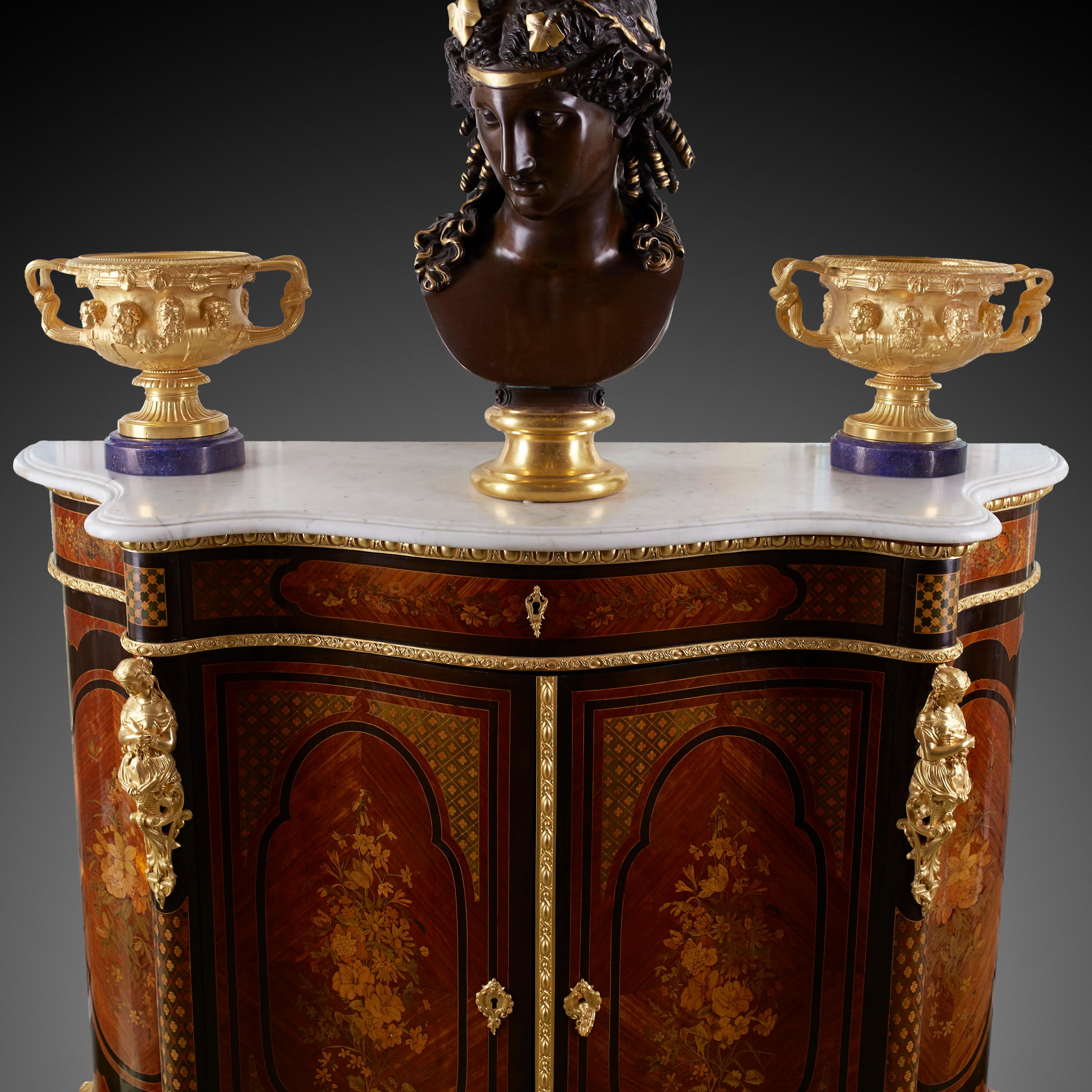 Napoleon III Alexander Roux Serpentine Inlaid Side Cabinet’ Uses Mainly Light Wood Materials For Sale