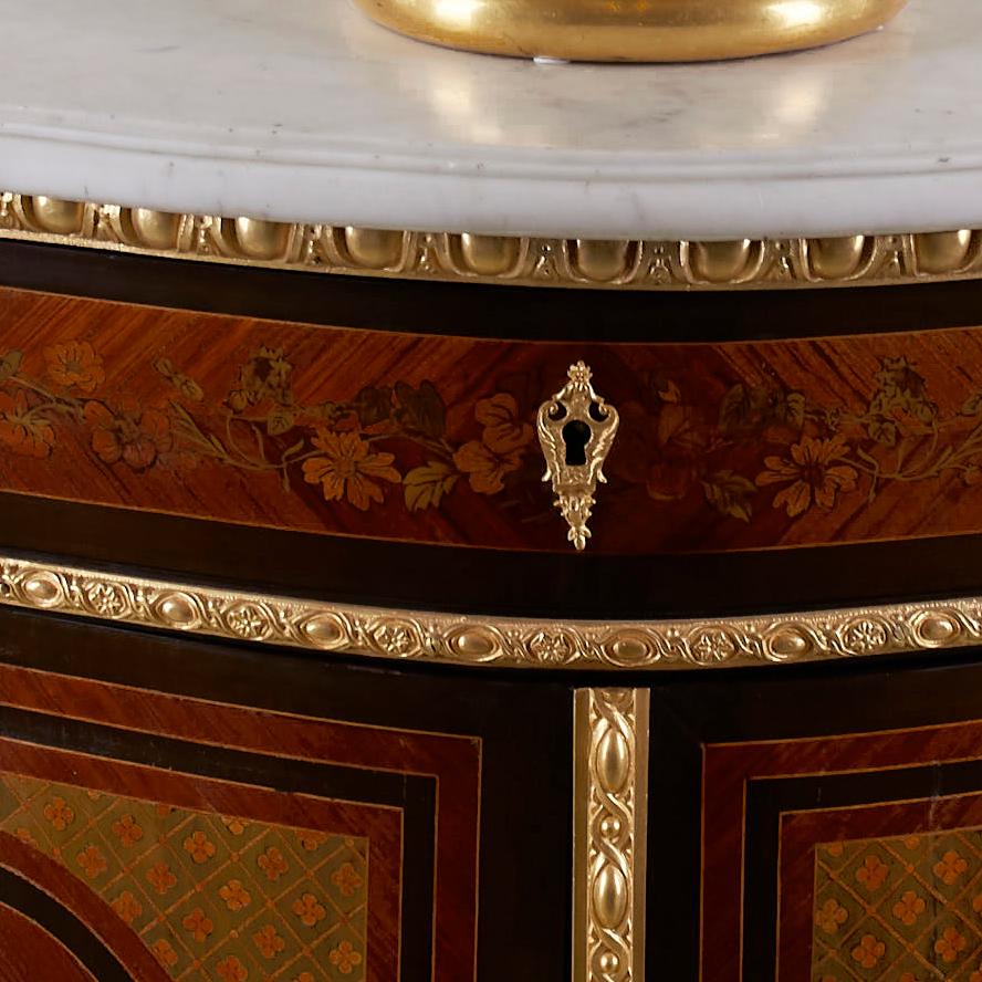 French Alexander Roux Serpentine Inlaid Side Cabinet’ Uses Mainly Light Wood Materials For Sale
