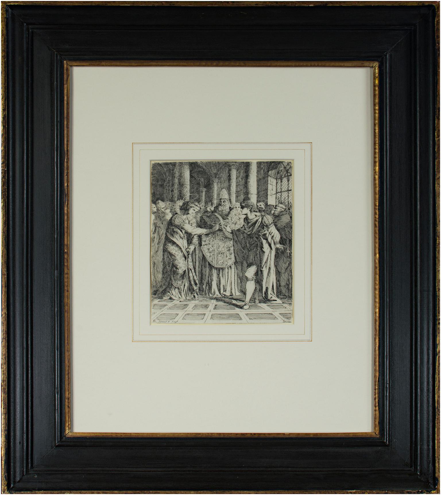 grabado del siglo xviii figurativo realeza escena de boda impresión en blanco y negro en venta 2