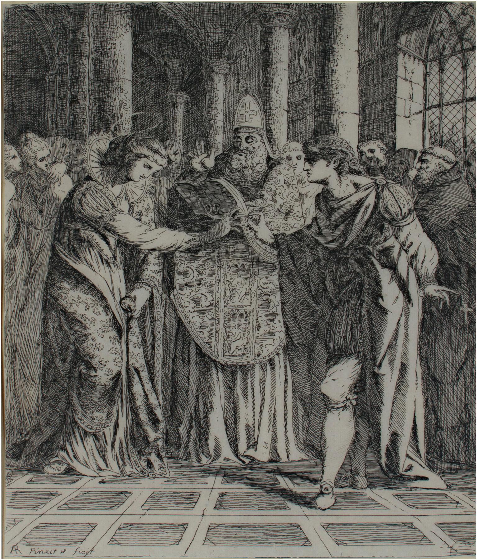 "Marriage of St. Margaret and King Malcolm, " Original Etching by A. Runciman