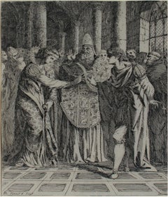 grabado del siglo xviii figurativo realeza escena de boda impresión en blanco y negro