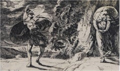 „Perseus und Andromeda“ figurative schwarz-weiße mythologische Szene aus der Mythologie, figurativ