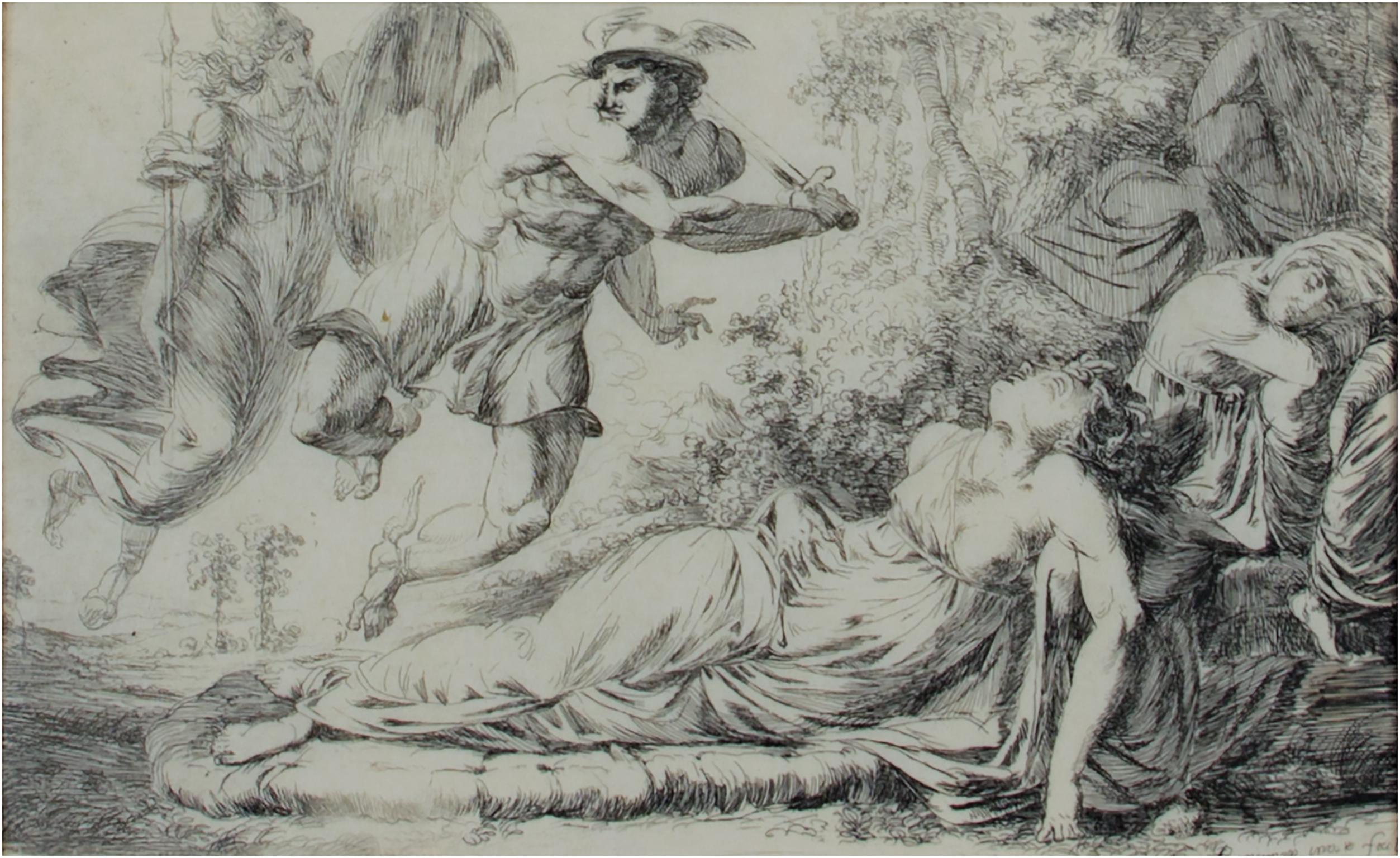 Alexander Runciman Figurative Print - "Perseus and the Sleeping Medusa, " Neo-classical Etching by A. Runciman