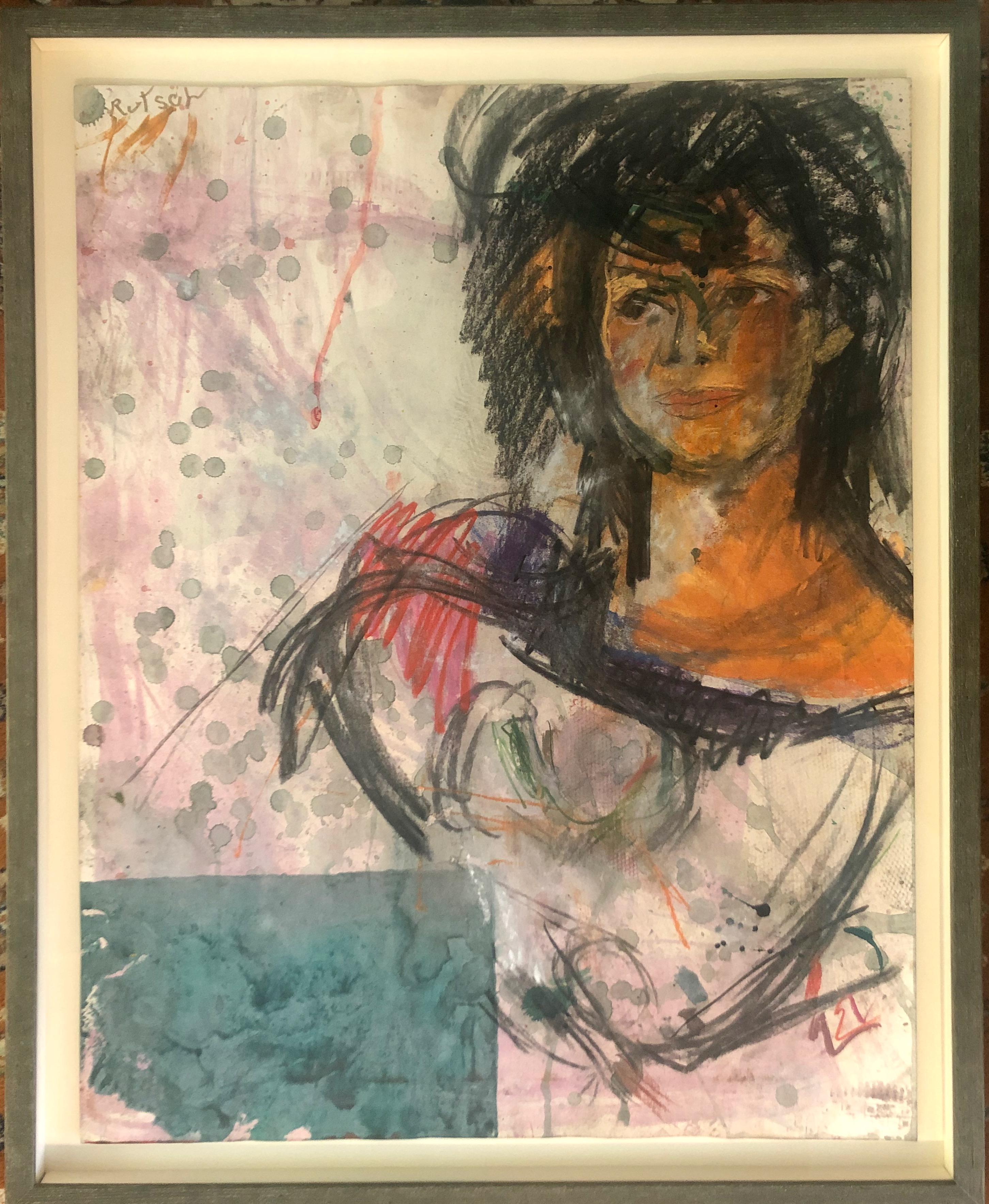 Portrait of A Young Woman Work On Paper - Mixed Media Art by Alexander Rutsch