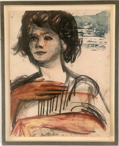 Portrait de jeune femme en techniques mixtes sur papier