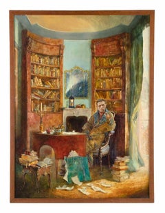 J. Paul Sartre in his Studio in Paris - Oil Painting by A. Sergeev - 1995