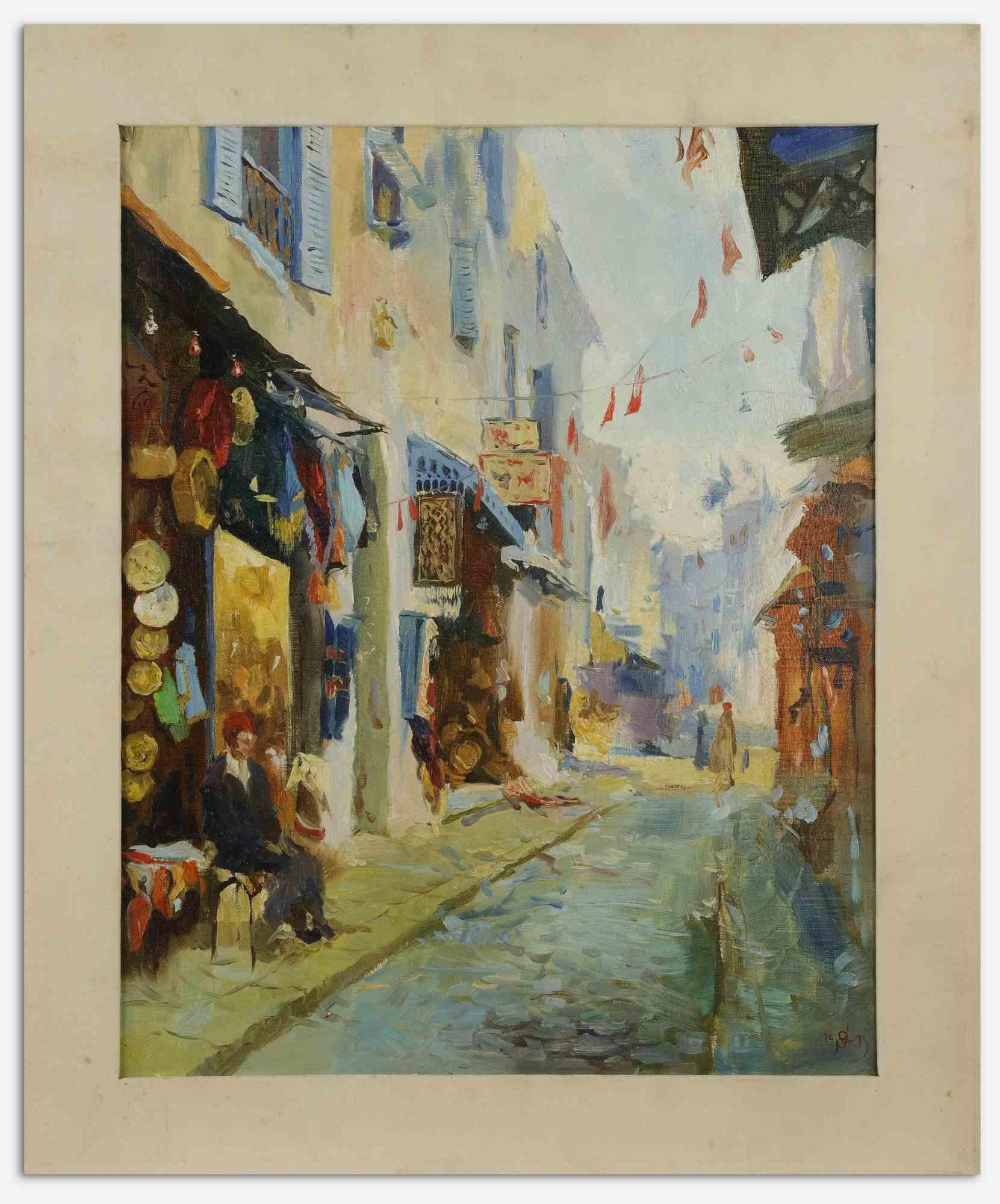 Alexander Sergheev Landscape Painting - Streets of Tunis - Oil on Canvas by A. Sergheev - 1994