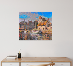 Historic Honfleur Cityscape Impressionism Original Oil Painting, Ready to Hang