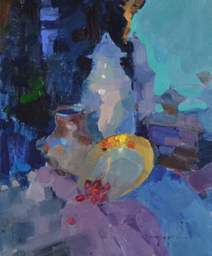 Still life with a yellow plate Still Life Original Oil Painting, Ready to Hang