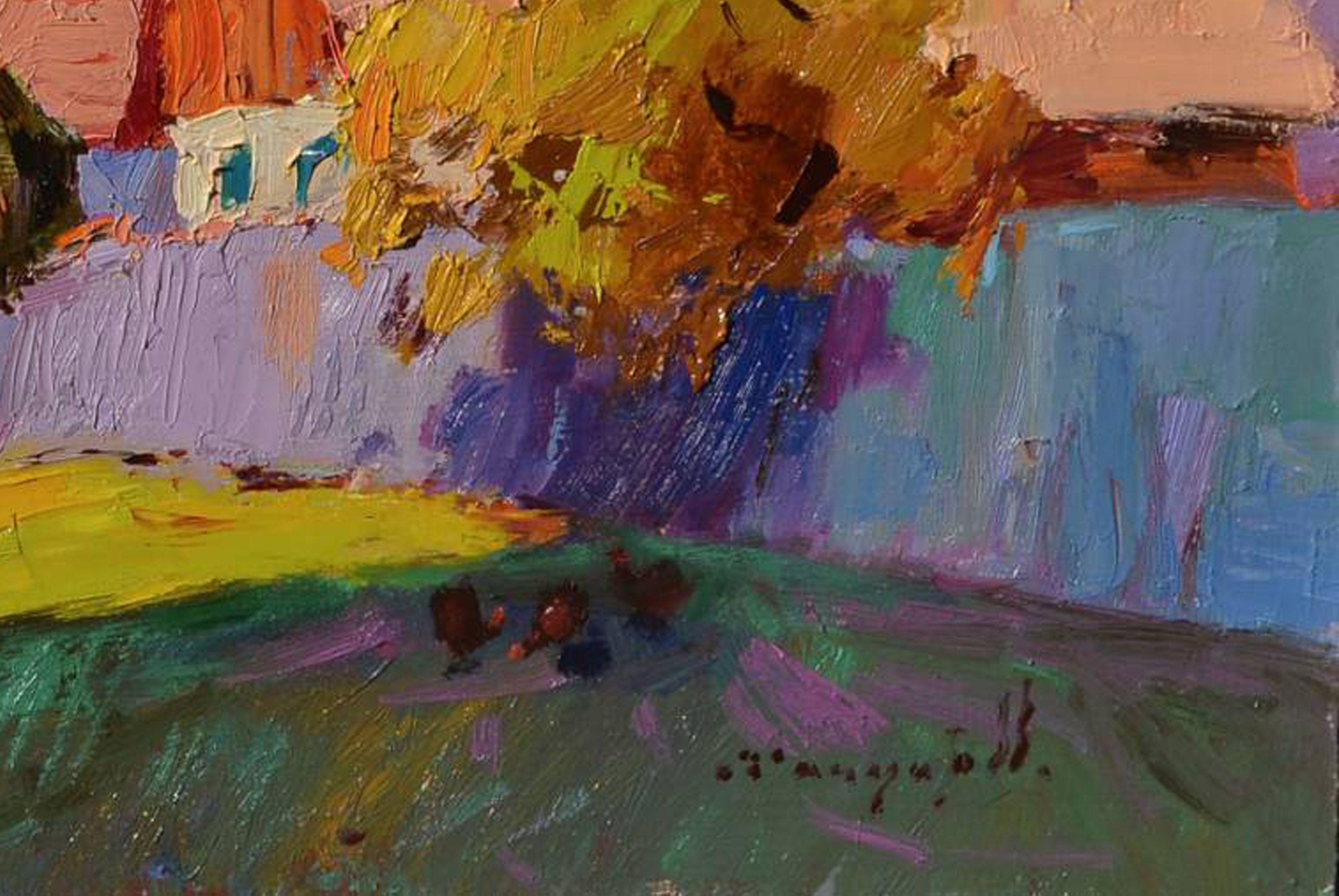 Gemälde: Öl auf Karton  Original: Einzigartiges Kunstwerk  Größe: 80 B x 40 H x 2 T cm  Rahmen: Nicht gerahmt  Bereit zum Aufhängen: Nein  Verpackung: Versand in einer Schachtel  :: Gemälde :: Impressionist :: Dieses Werk wird mit einem offiziellen,