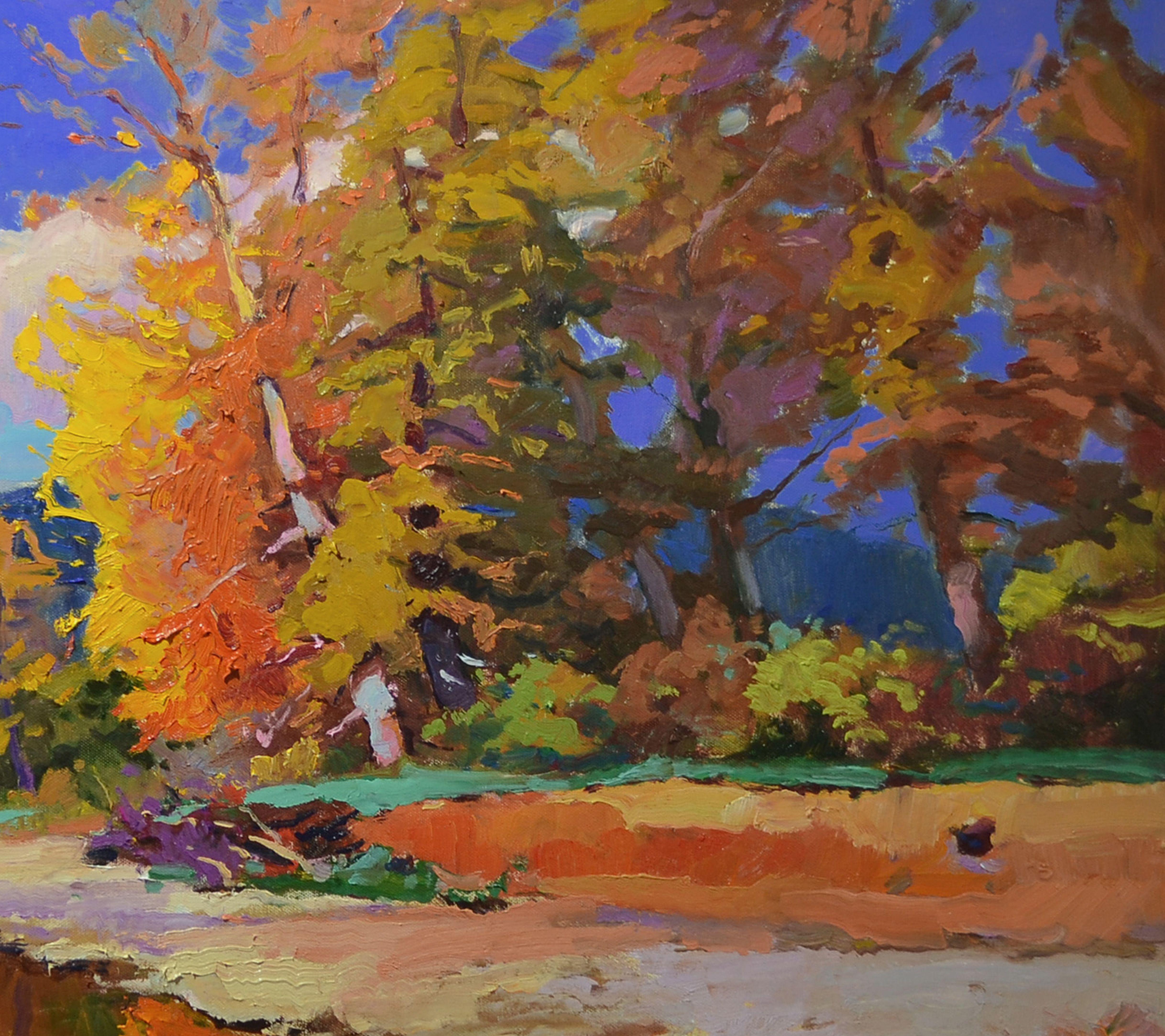 Autumn on the Tisza River, Painting, Oil on Canvas For Sale 1