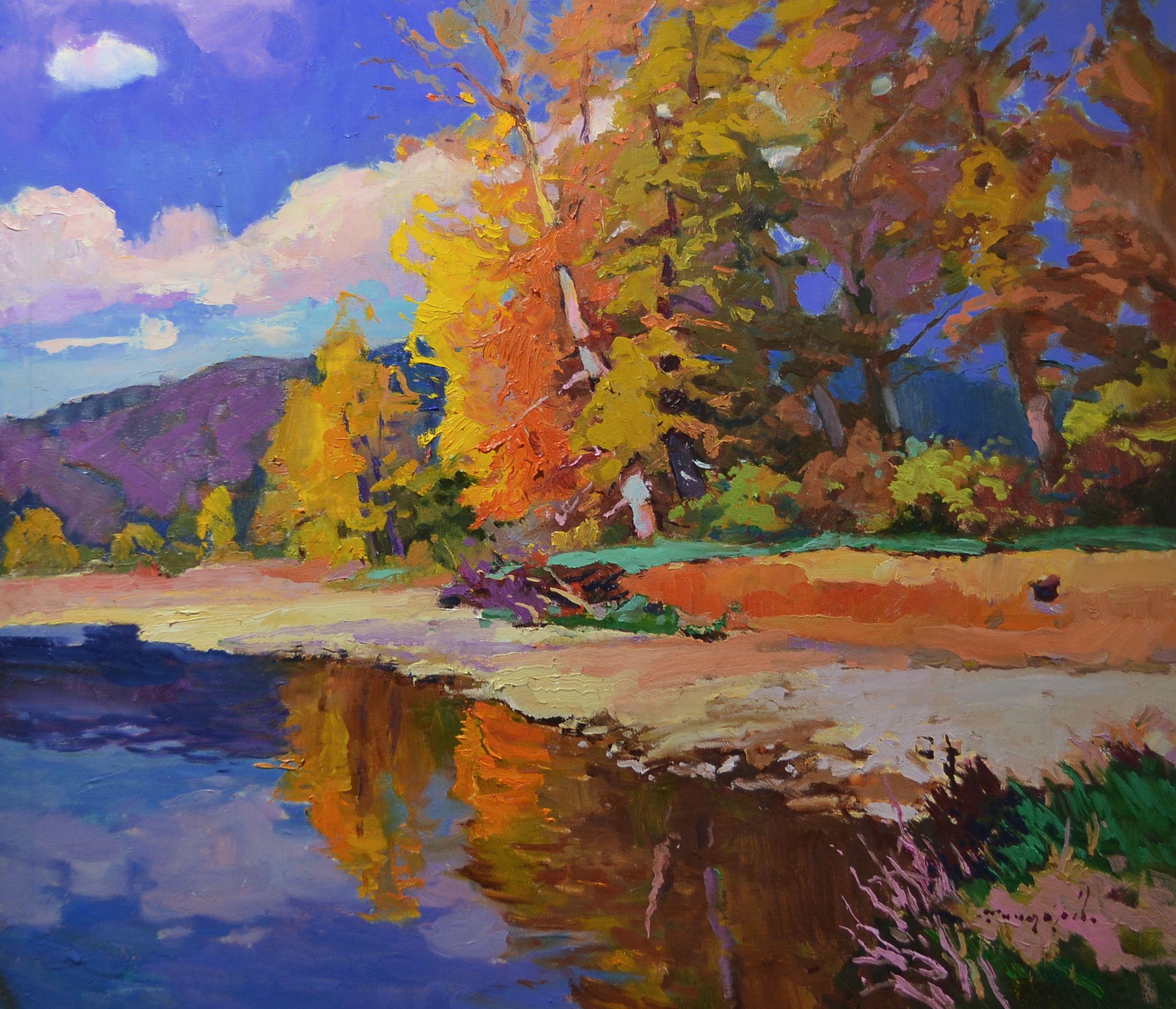 Autumn on the Tisza River, Painting, Oil on Canvas