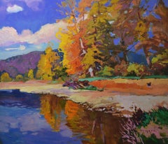 Autumn on the Tisza River, Painting, Oil on Canvas
