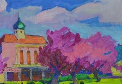 City in Cherry Blossoms, Painting, Oil on Other