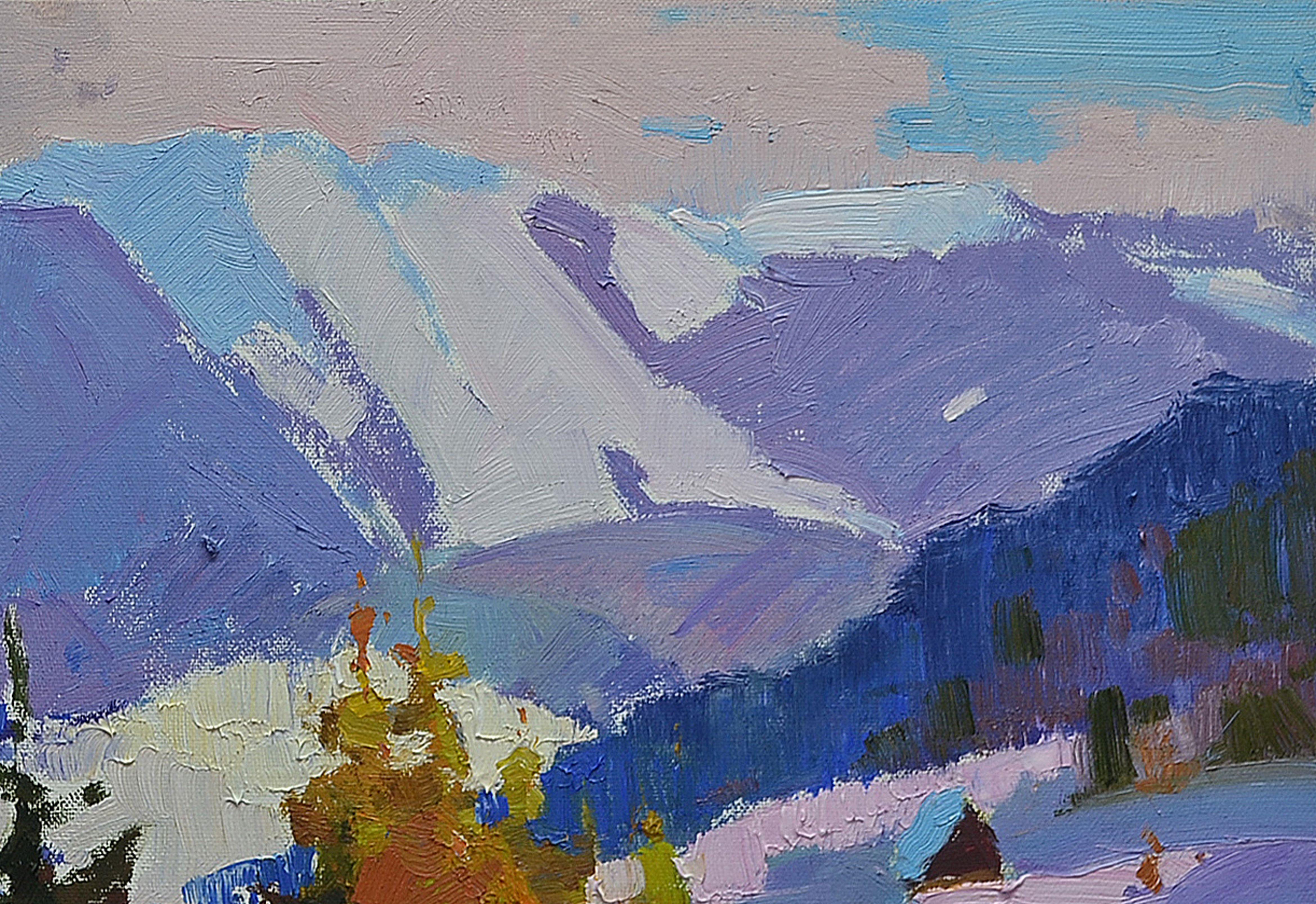 Fabuleux hiver _ huile sur toile sur carton, peinture, huile sur toile - Impressionnisme Painting par Alexander Shandor