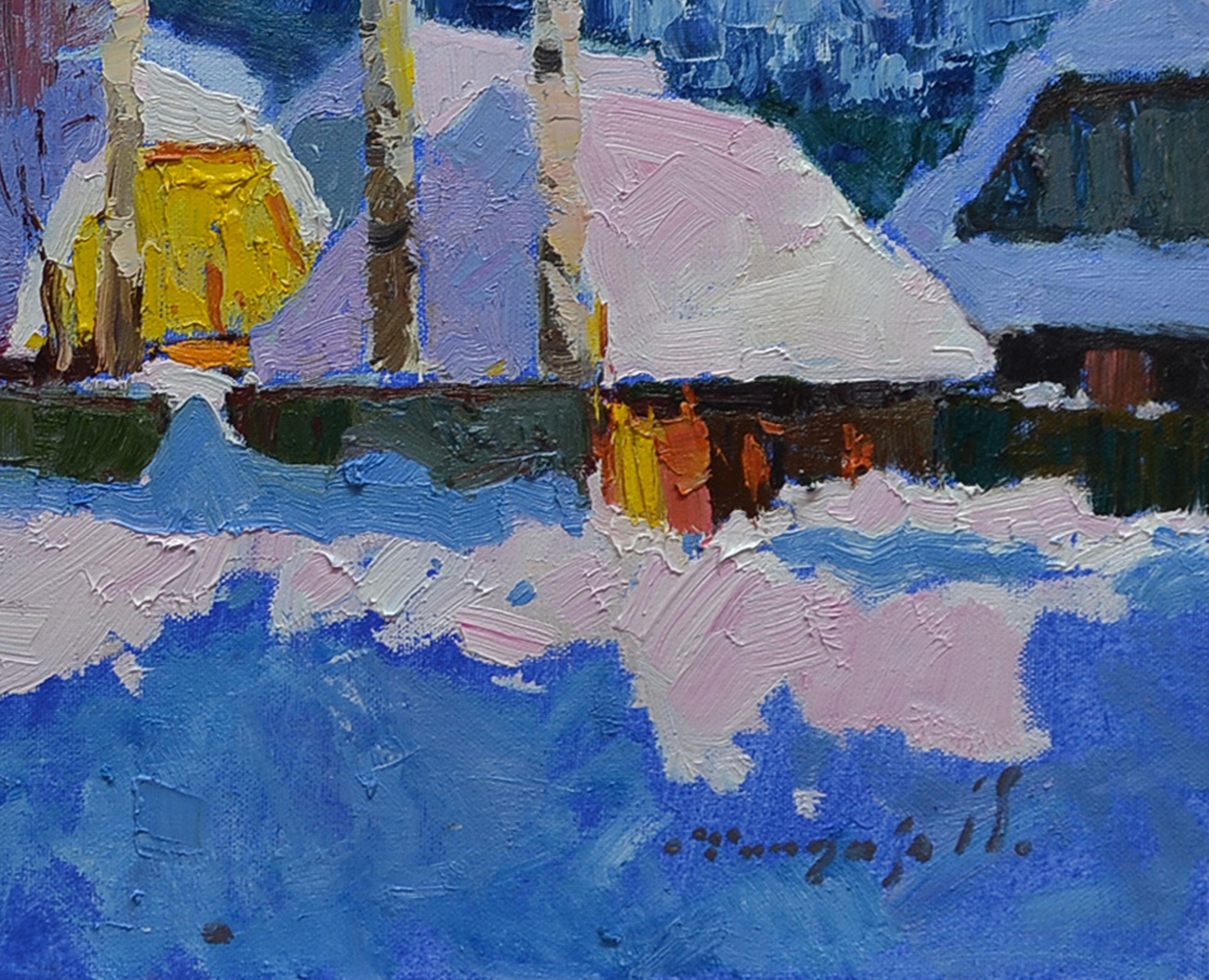 Frosty day _ oil on canvas on cardboard, Painting, Oil on Canvas For Sale 2
