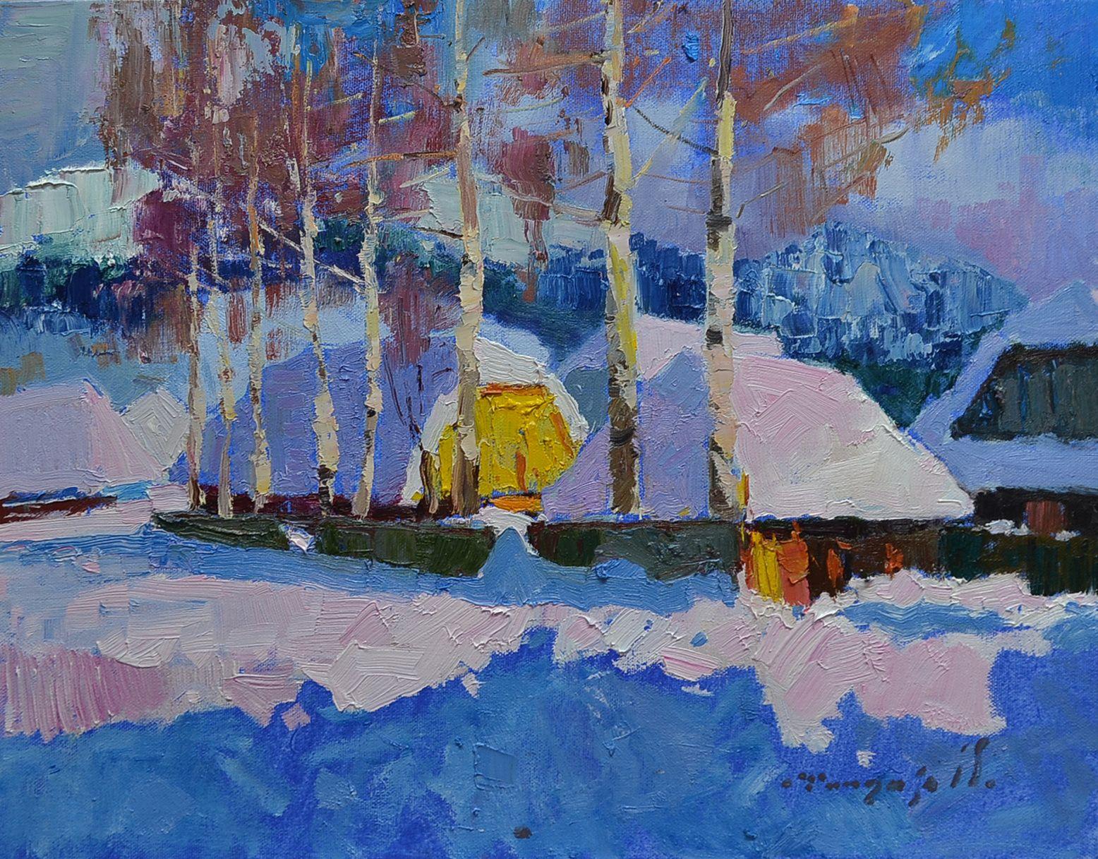 Giornata gelida _ olio su tela su cartone, Pittura, Olio su tela - Painting di Alexander Shandor