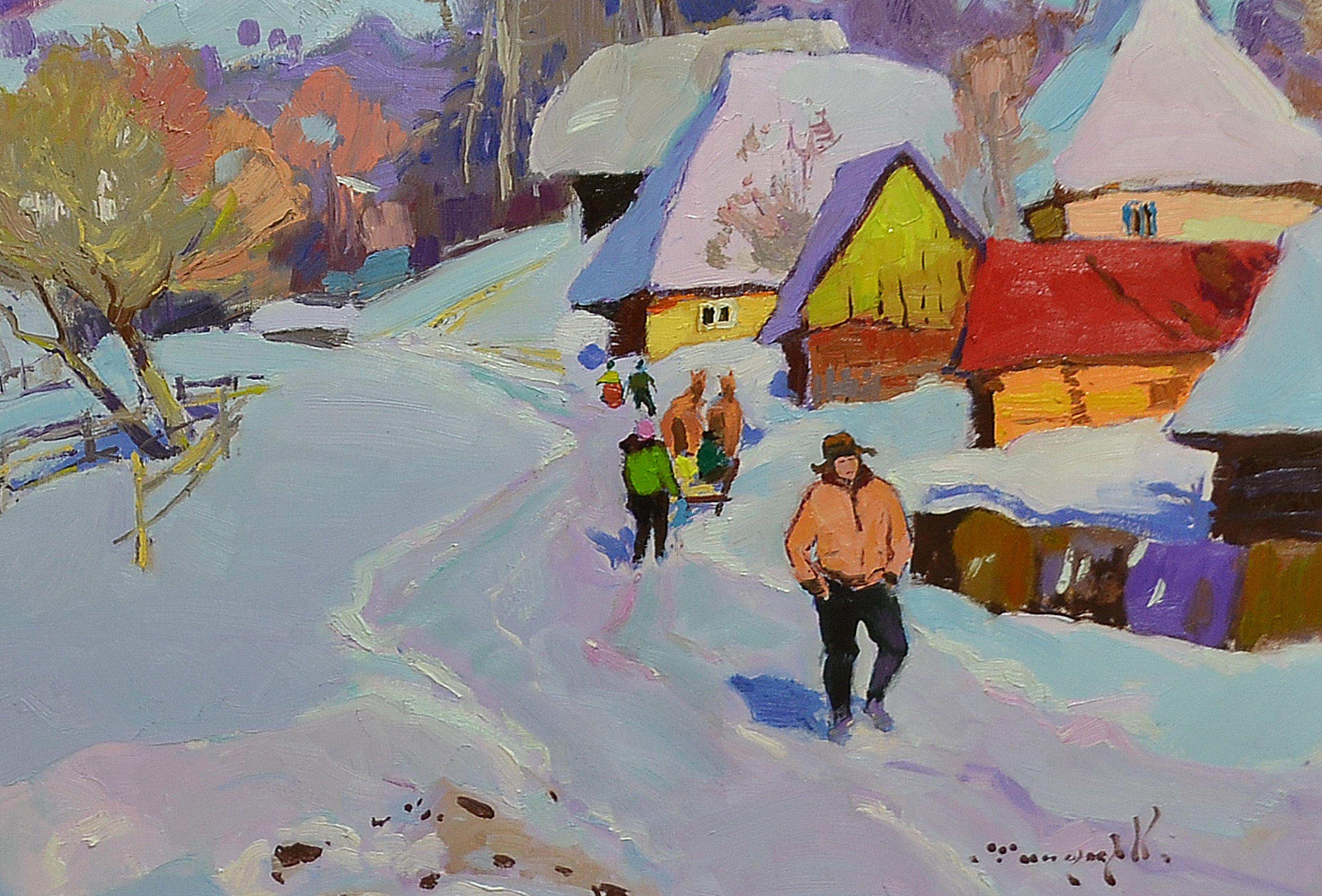 Happy Colors of Winter, Painting, Oil on Canvas For Sale 2