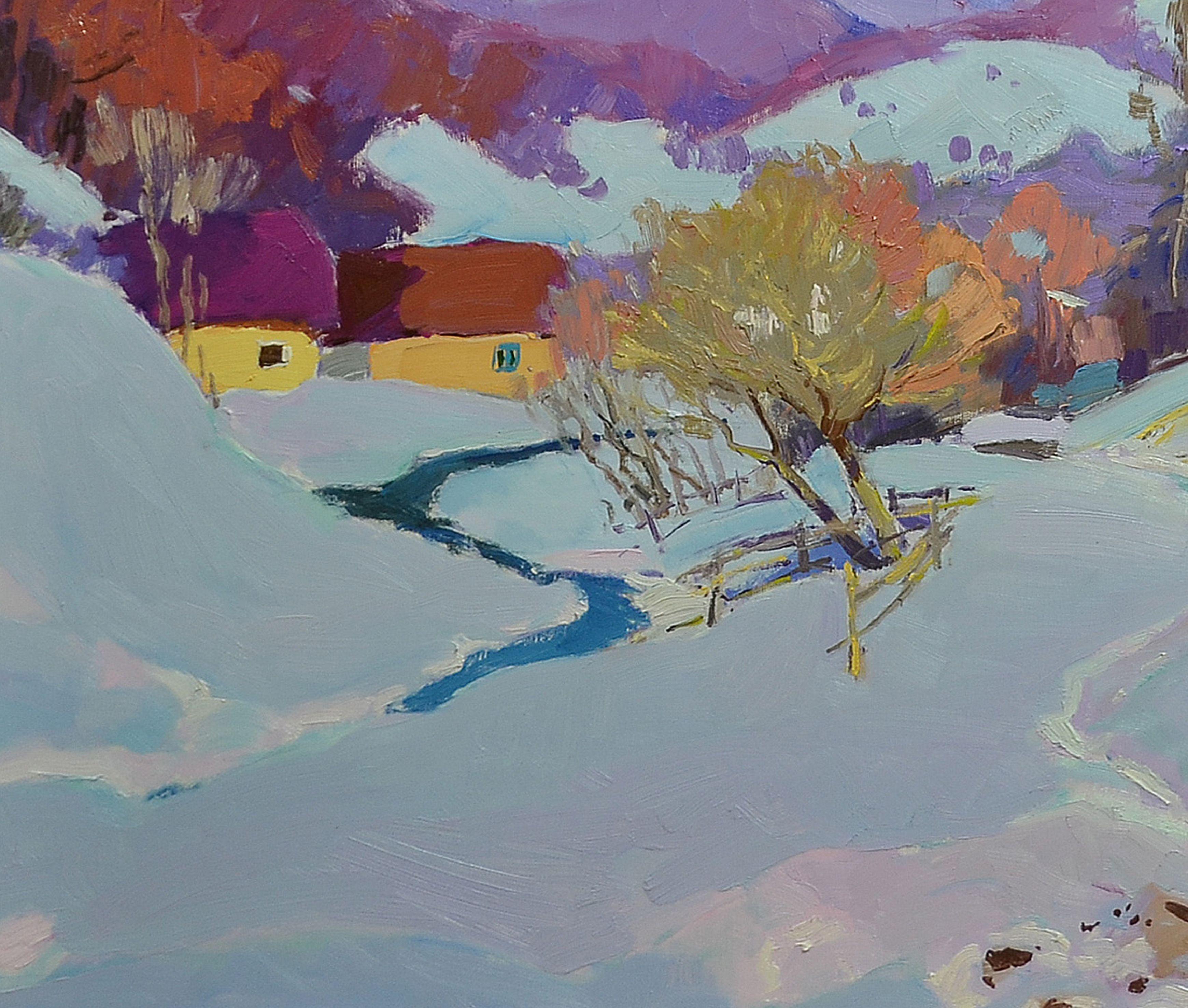 Happy Colors of Winter, Painting, Oil on Canvas For Sale 4