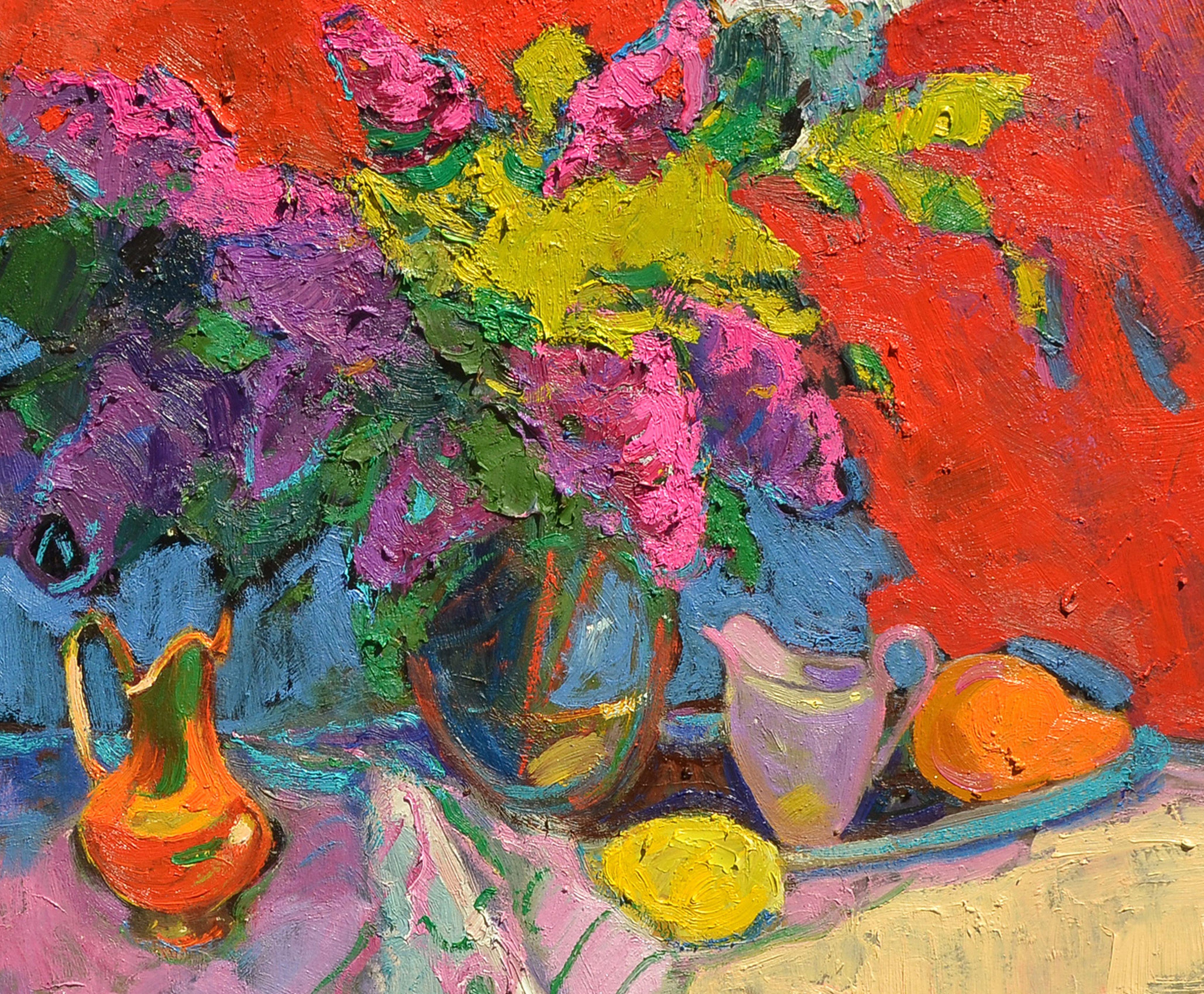 Lilac on the red, Painting, Oil on Other For Sale 3