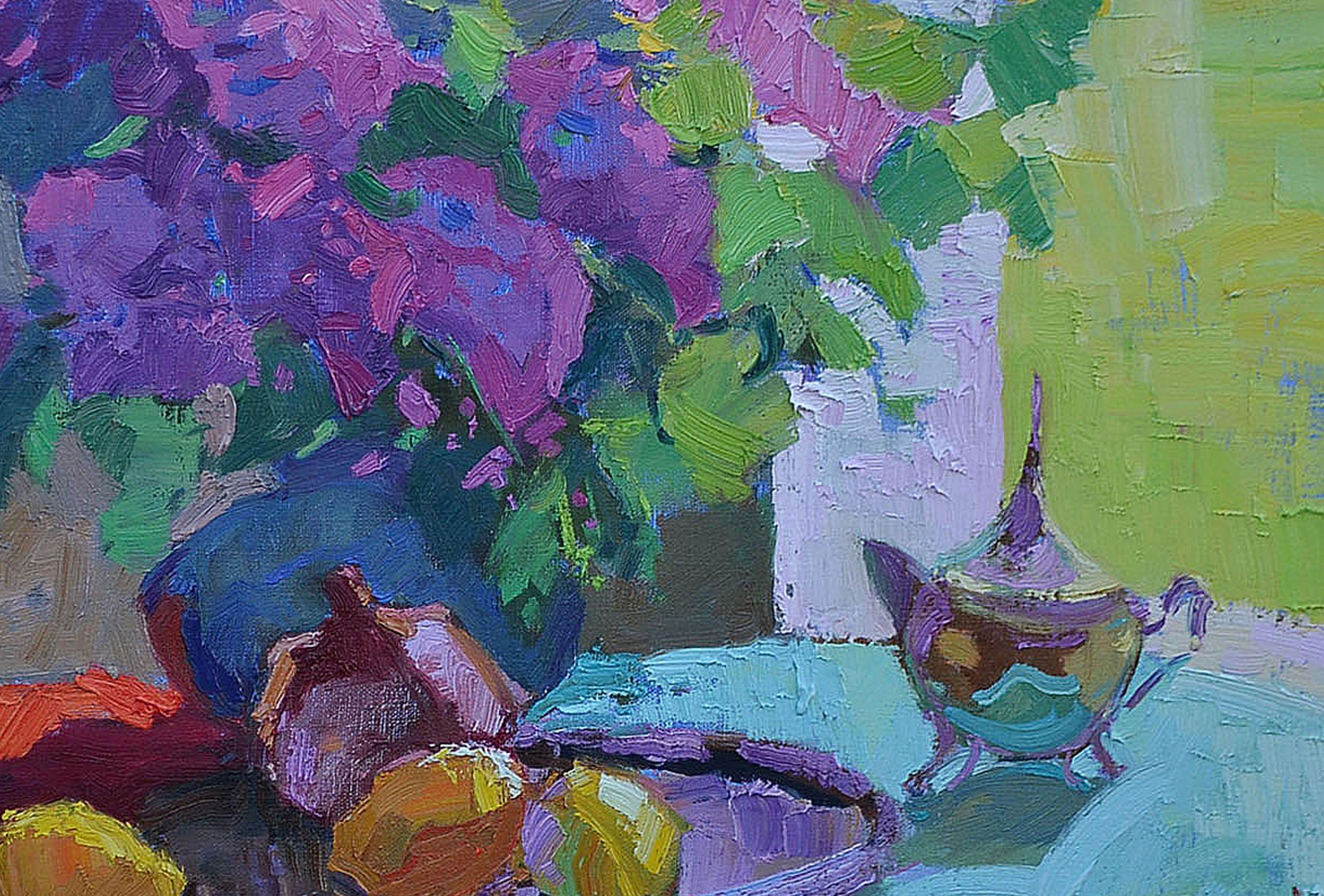 Lilacs bloom, Painting, Oil on Canvas For Sale 3