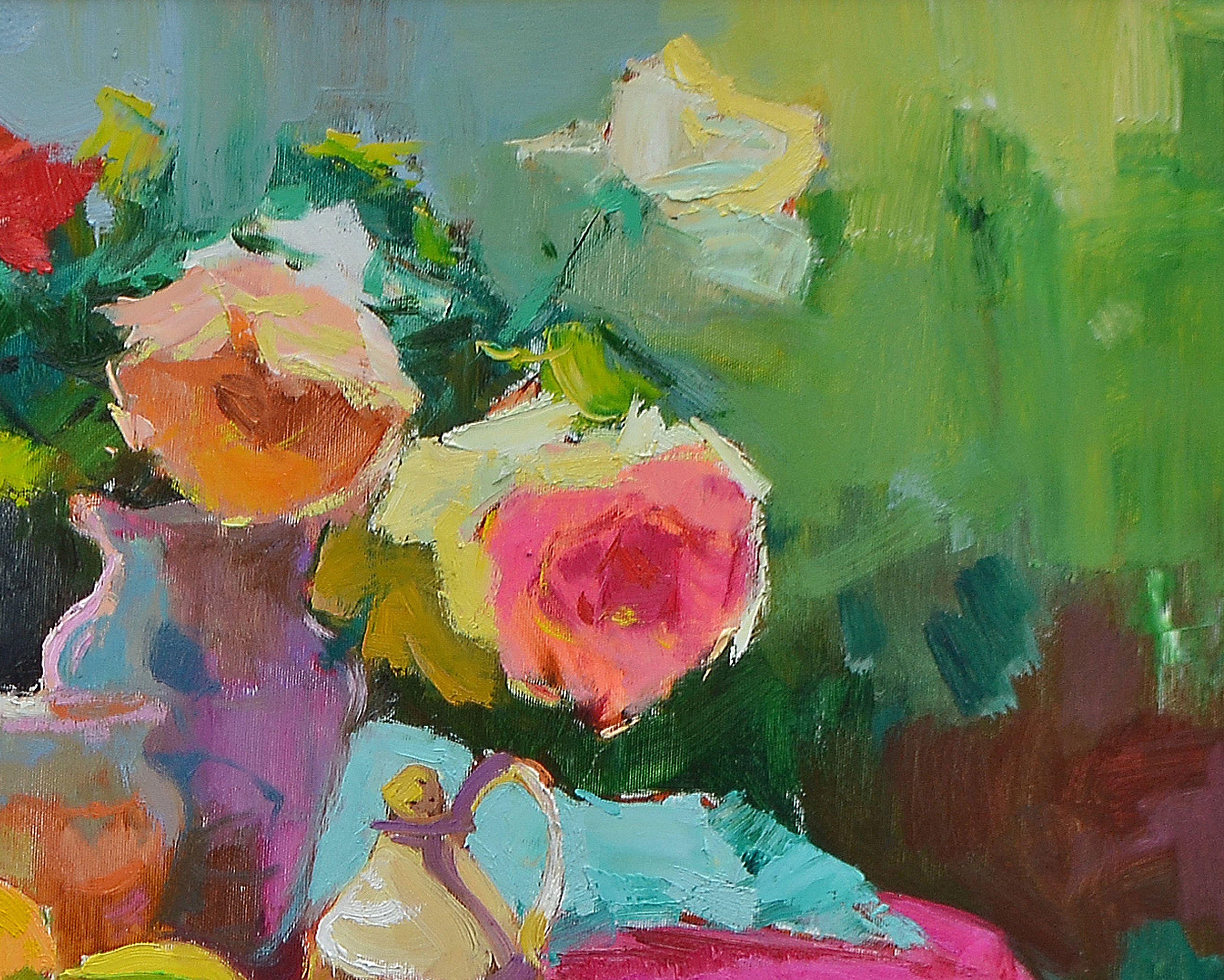Fleurs magiques, peinture, huile sur toile - Impressionnisme Painting par Alexander Shandor