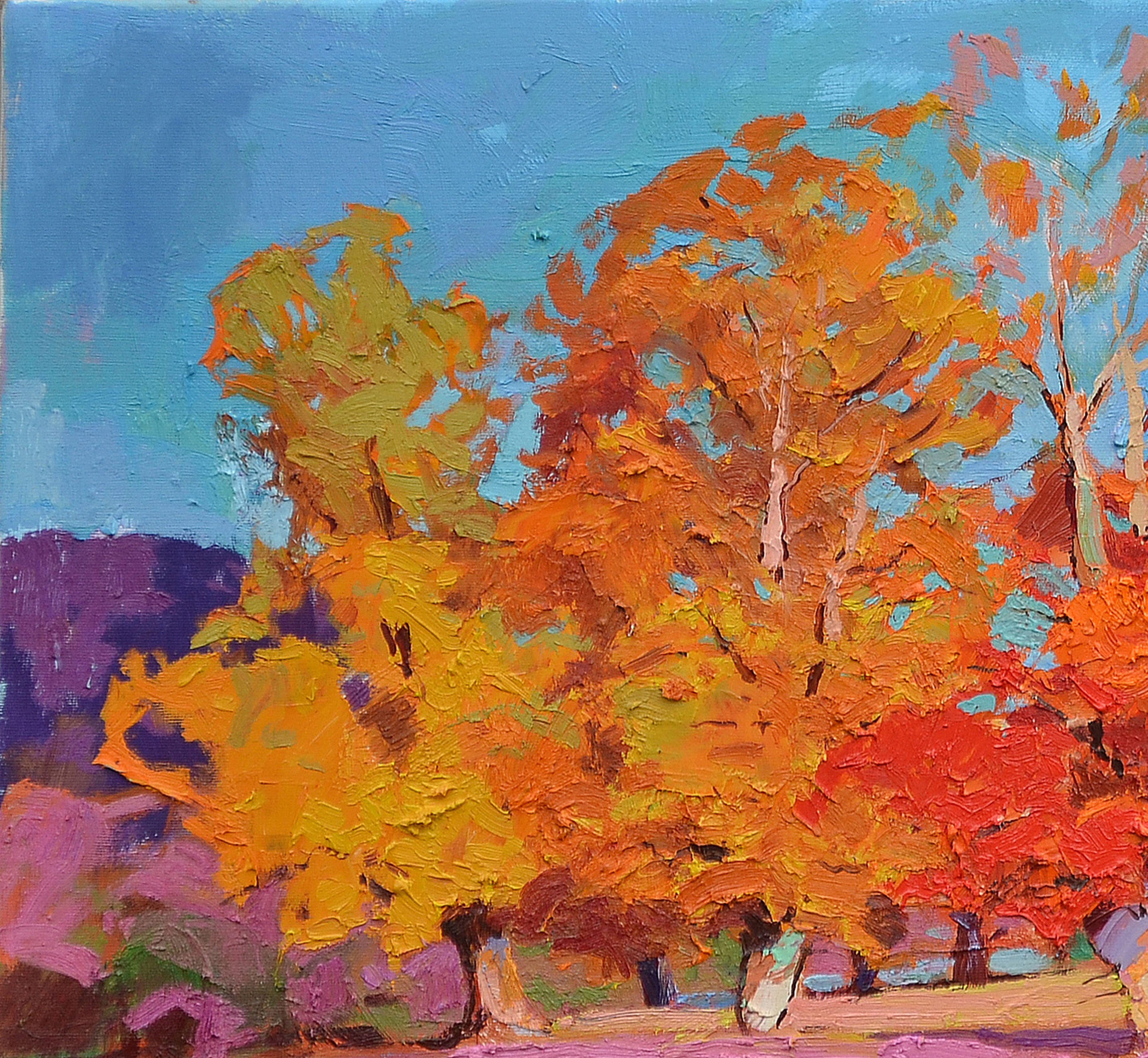 Roter Herbst, Gemälde, Öl auf Leinwand im Angebot 1