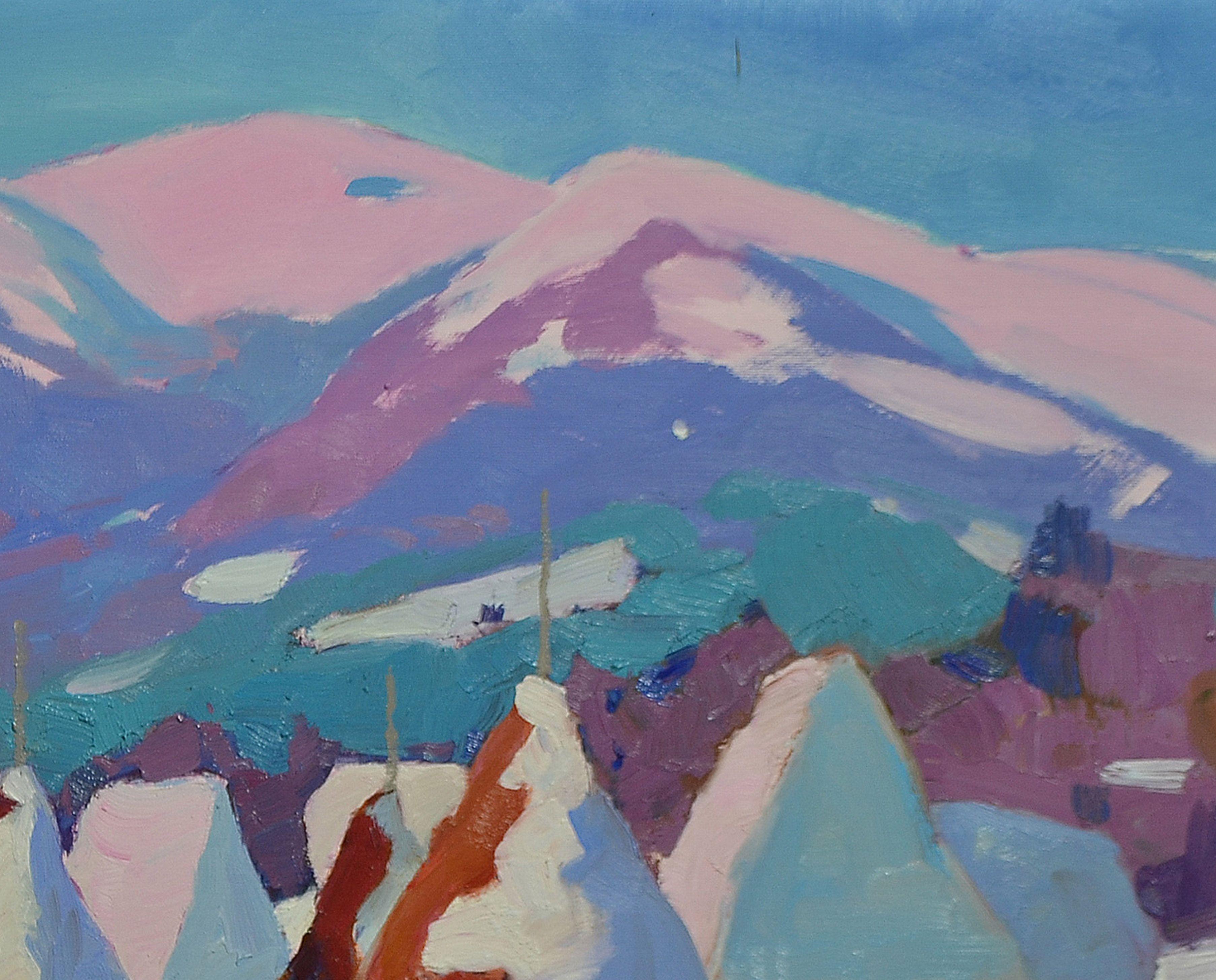 Schneebedeckte Haystacks, Gemälde, Öl auf Leinwand (Impressionismus), Painting, von Alexander Shandor