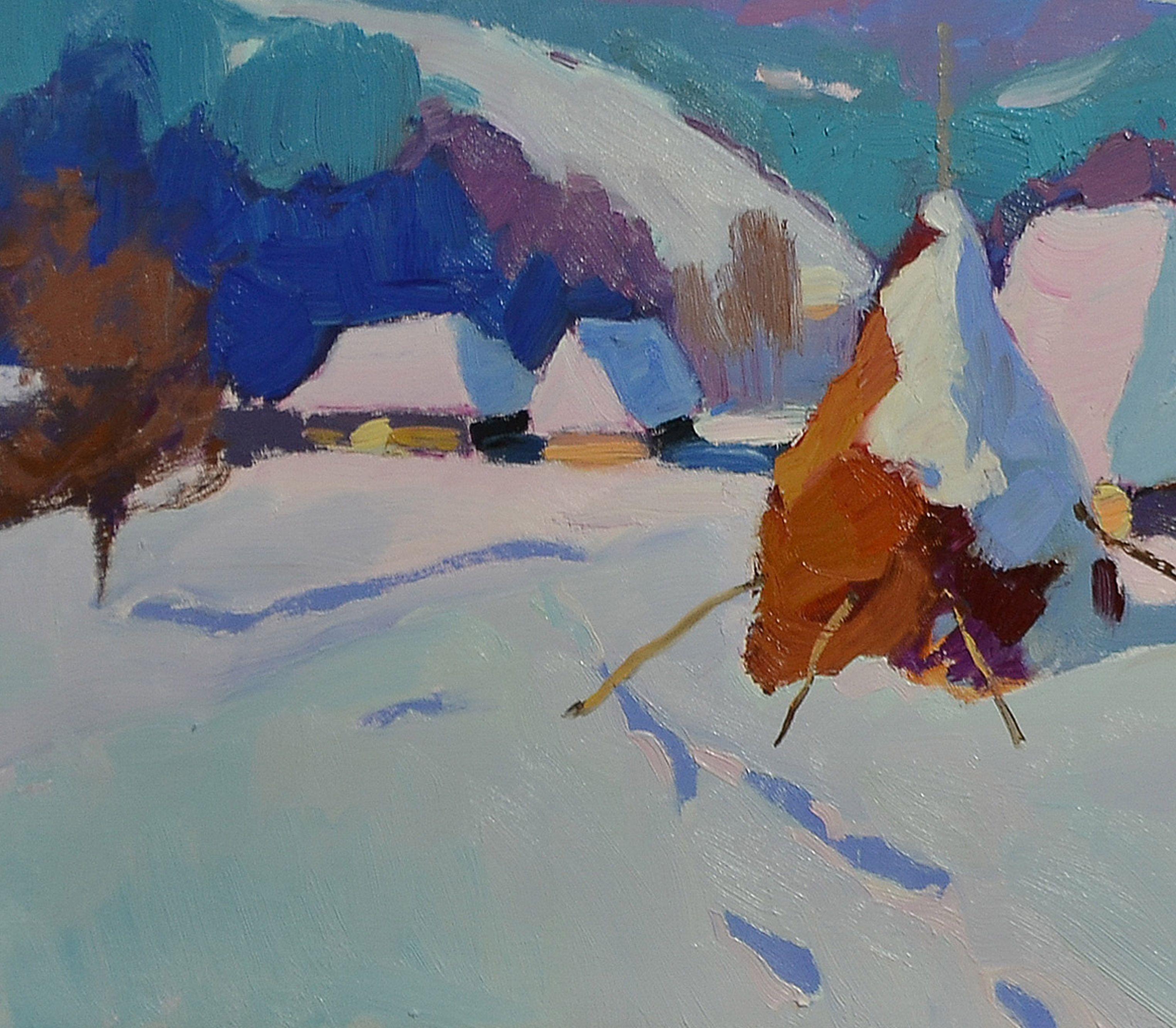 Schneebedeckte Haystacks, Gemälde, Öl auf Leinwand im Angebot 2