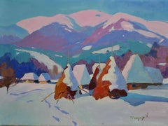 Snow covered haystacks, Painting, Oil on Canvas