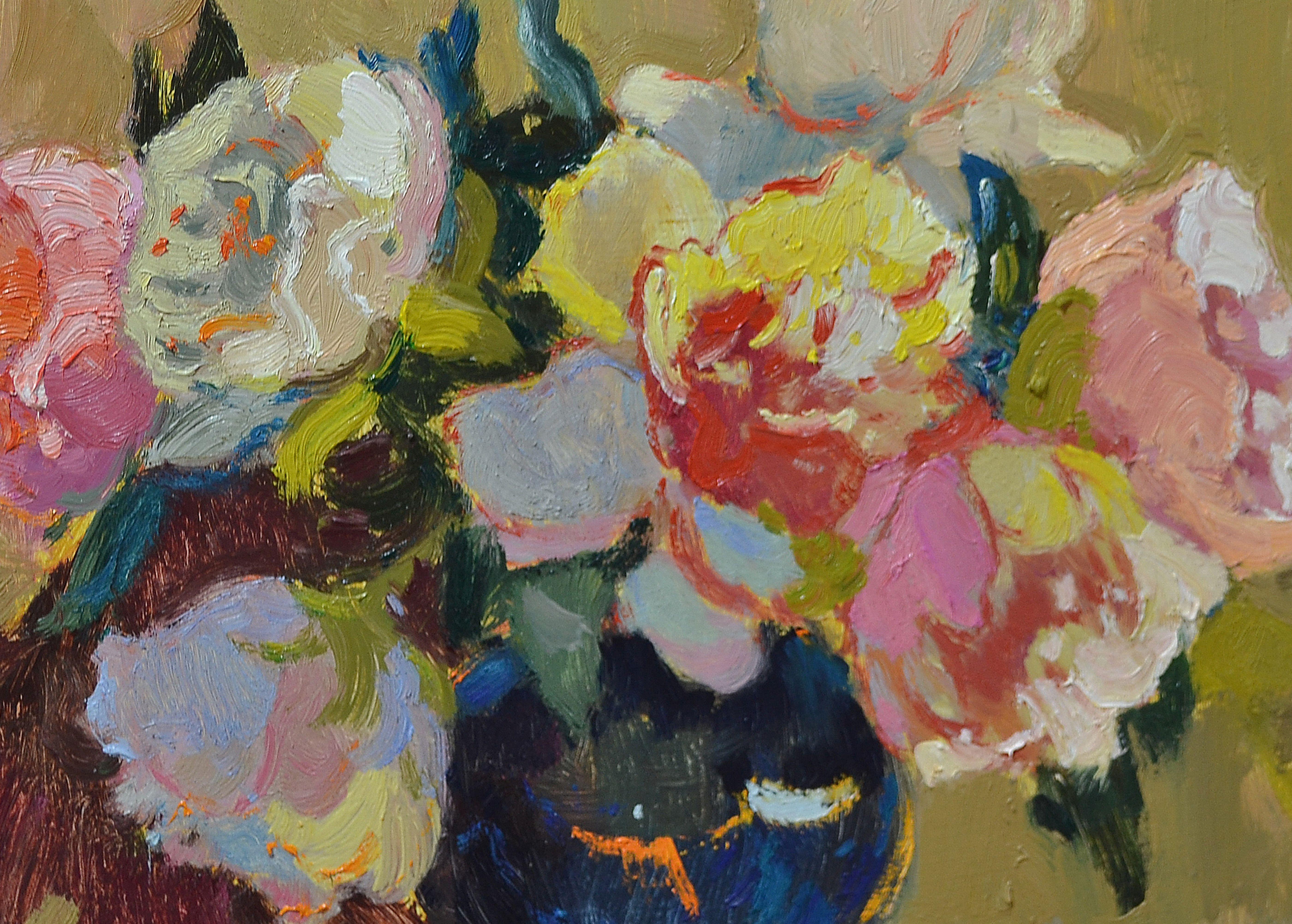 Spring bouquet _ Oil on Cardboard, Painting, Oil on Other For Sale 3