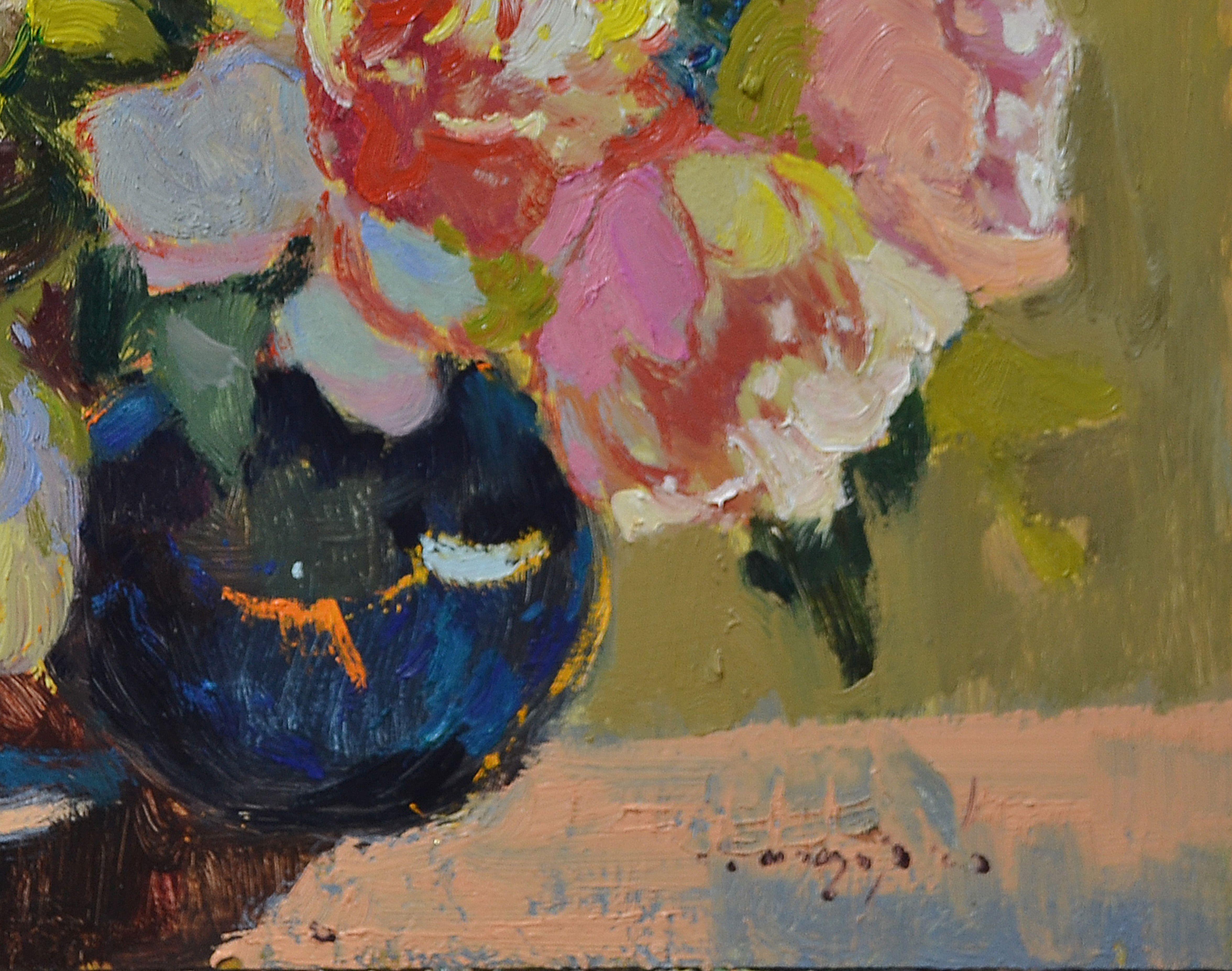 Spring bouquet _ Oil on Cardboard, Painting, Oil on Other For Sale 4