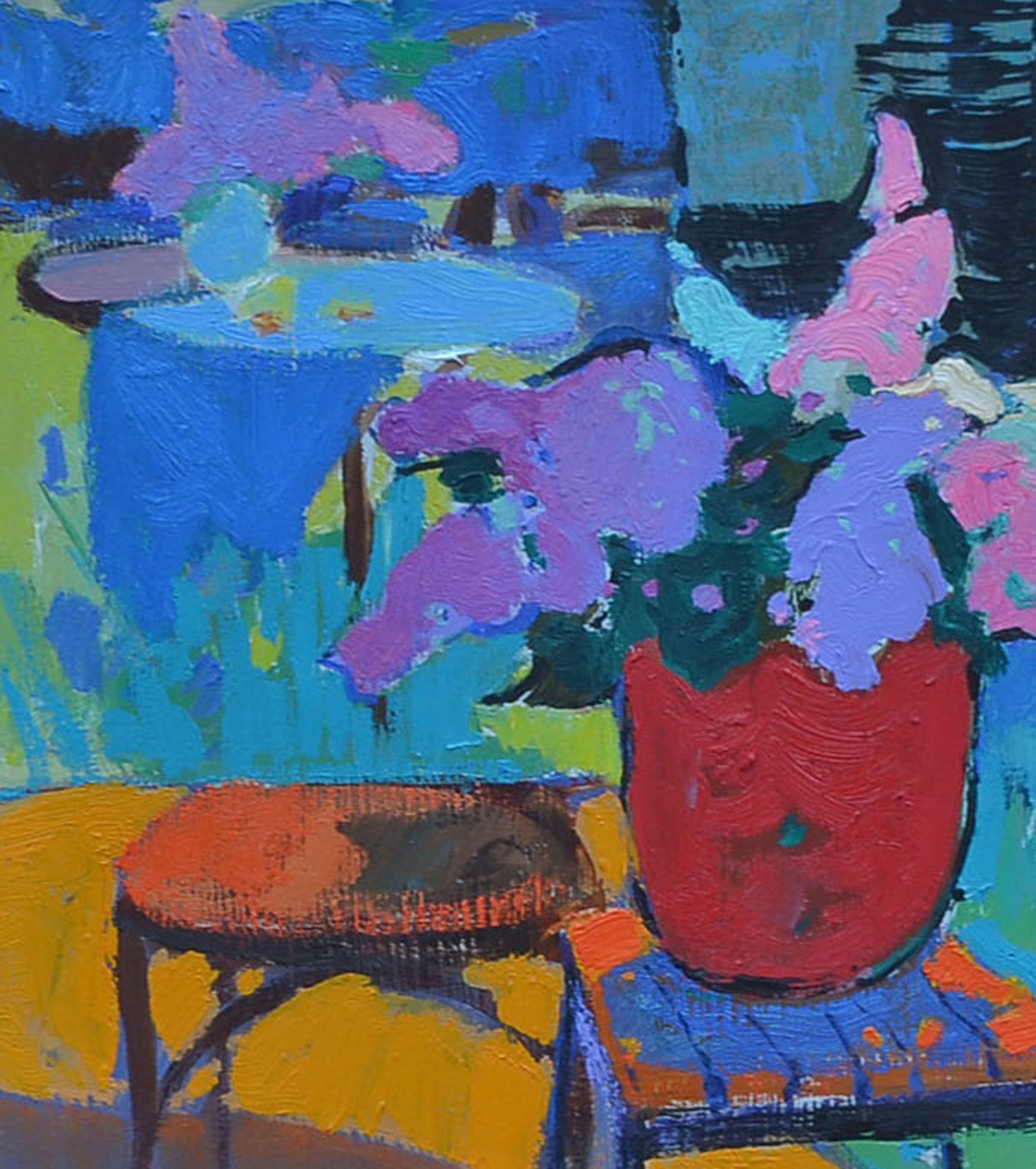 Still life in the interior _ Oil on Cardboard, Painting, Oil on Other For Sale 1
