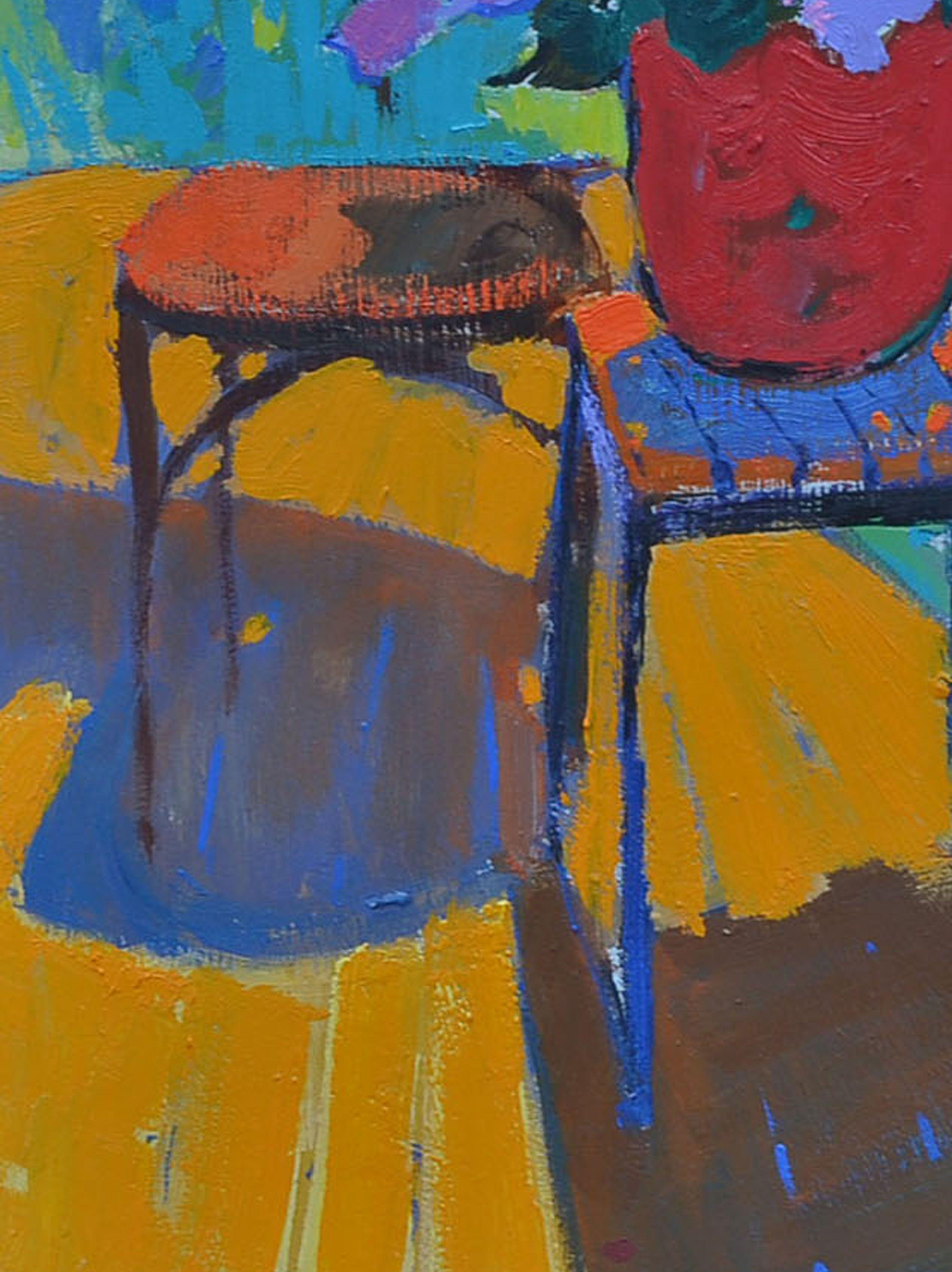 Still life in the interior _ Oil on Cardboard, Painting, Oil on Other For Sale 4
