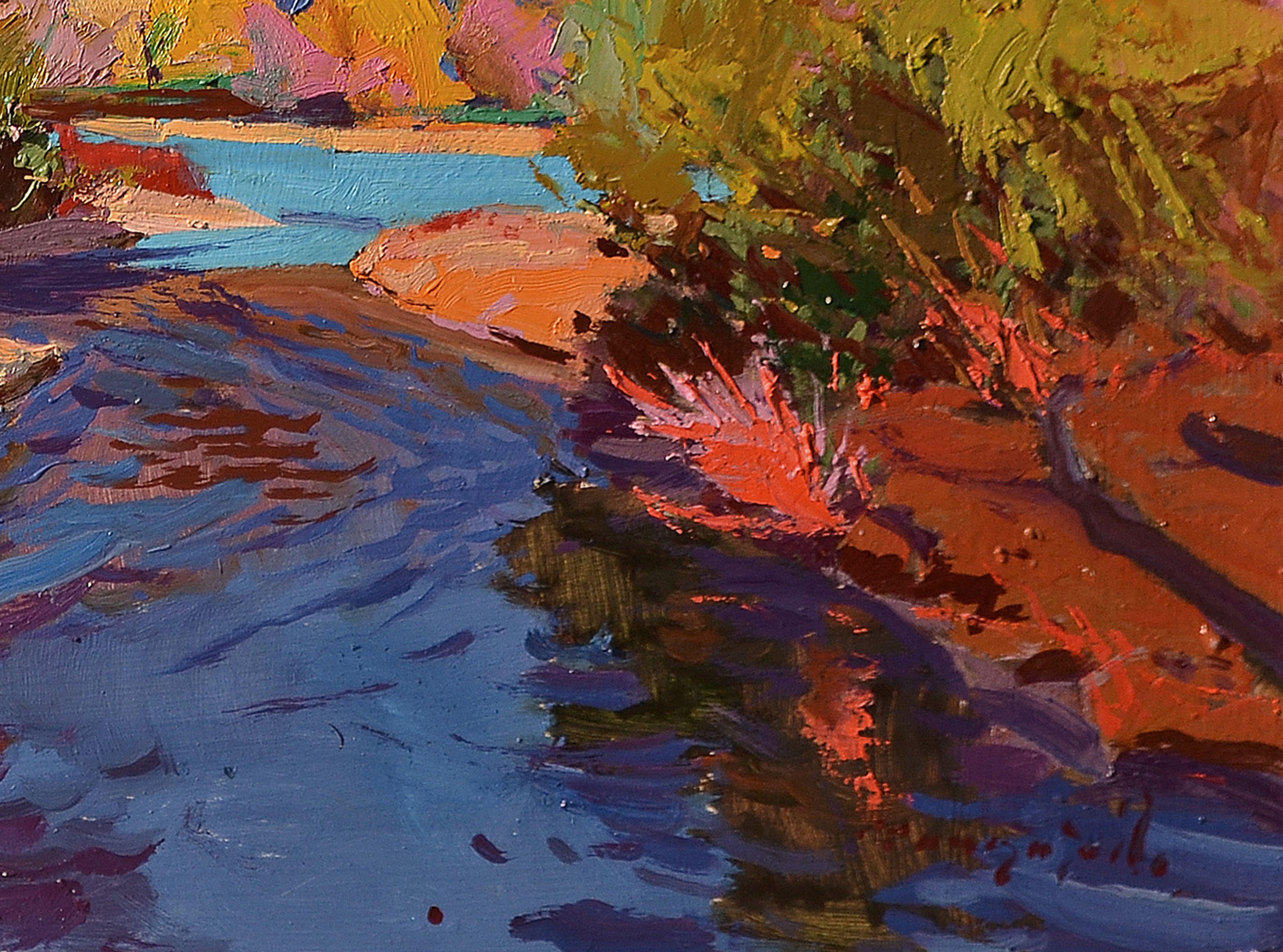 The evening is burning away, Painting, Oil on MDF Panel For Sale 3