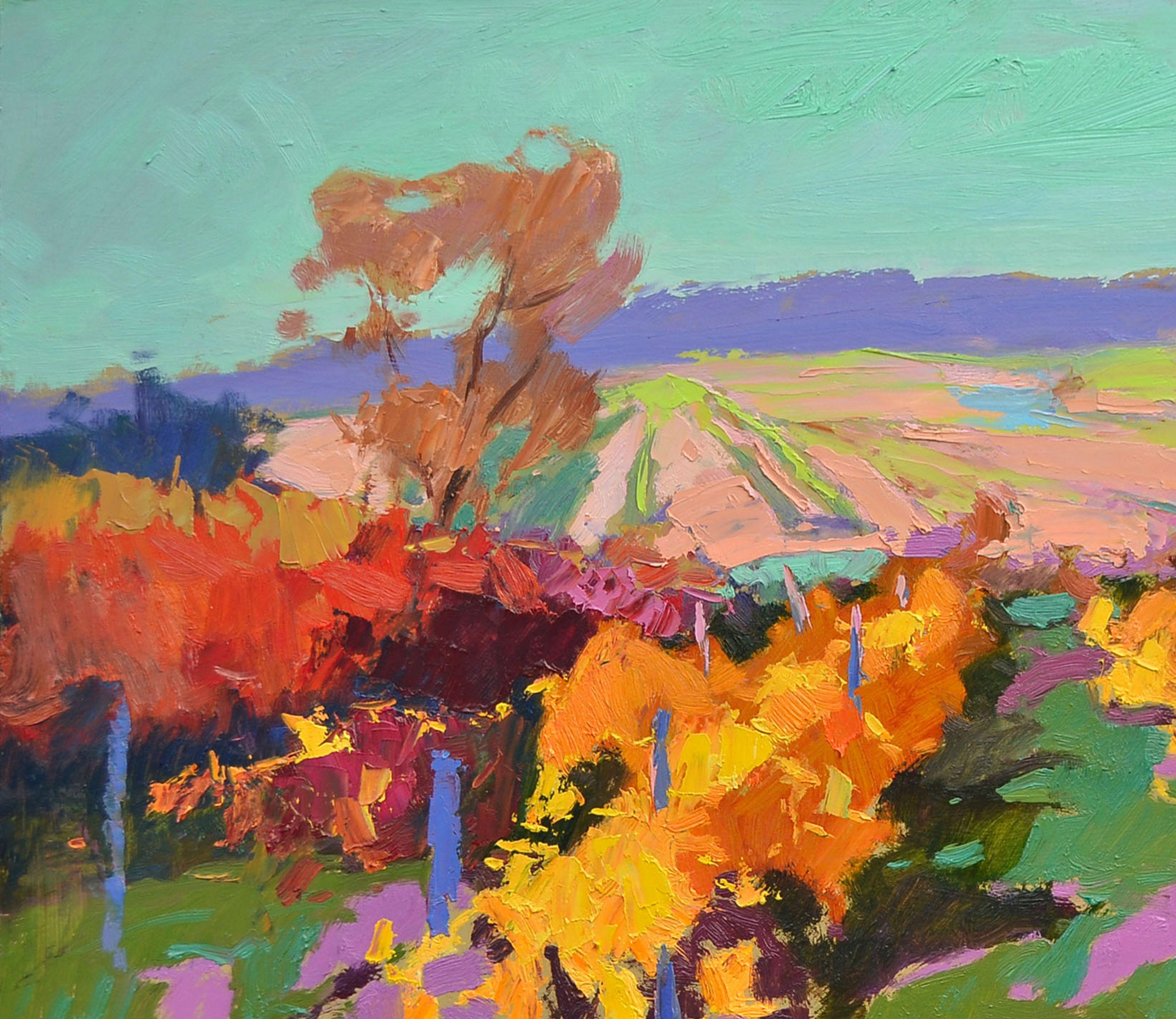 The Evening Vineyards _ Oil on Cardboard, Painting, Oil on Other For Sale 2