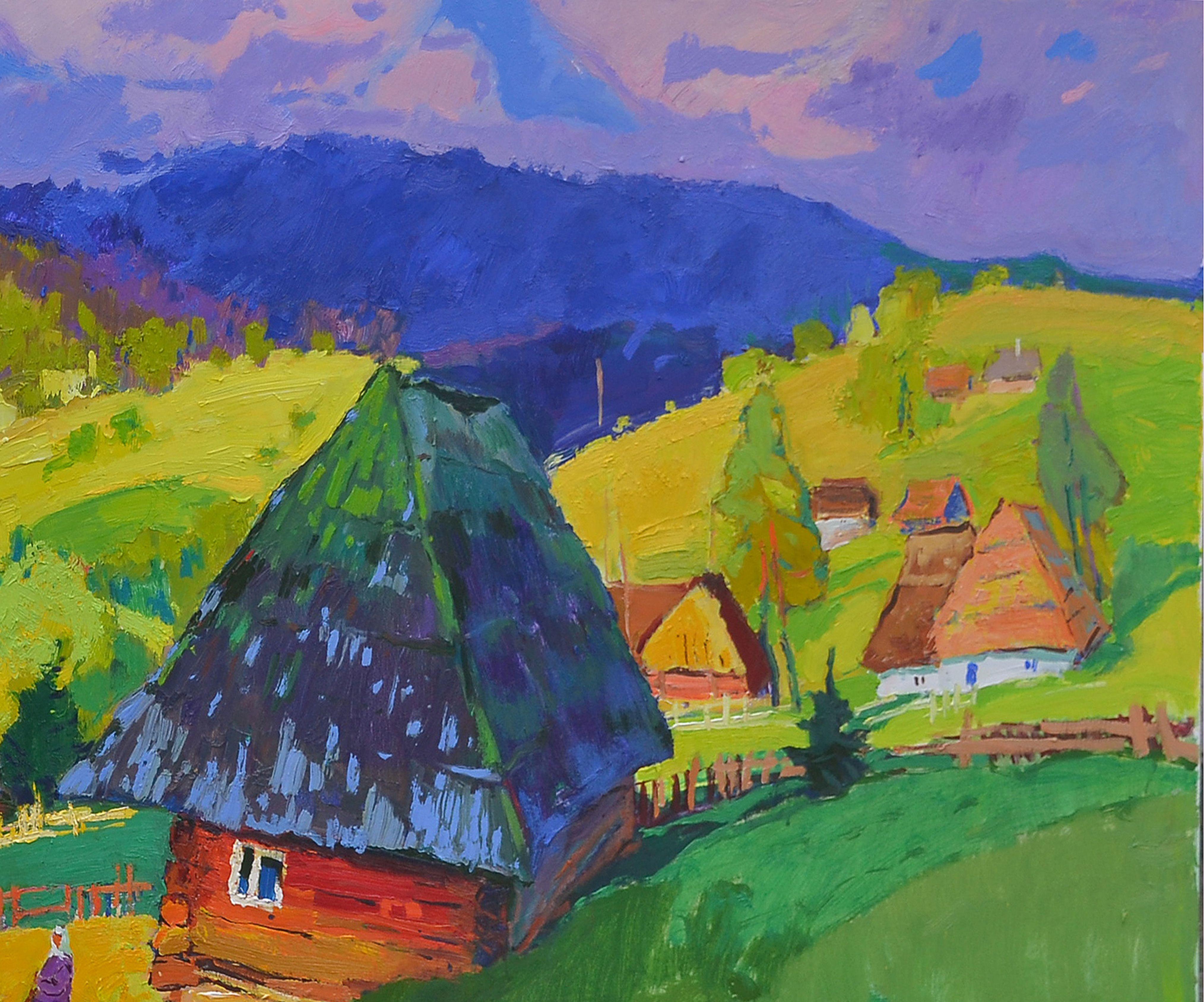 The house on the slopes, Peinture, Huile sur toile - Impressionnisme Painting par Alexander Shandor