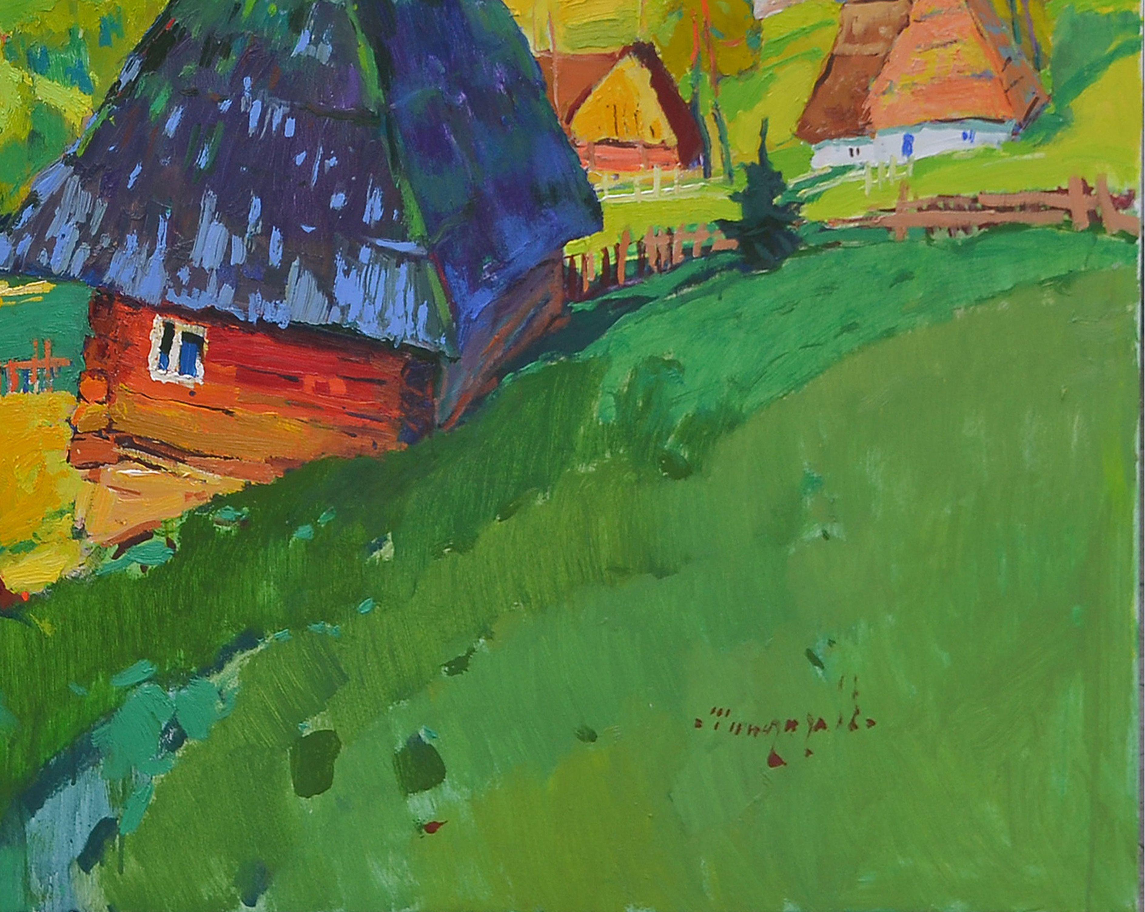 The house on the slopes, Peinture, Huile sur toile en vente 2