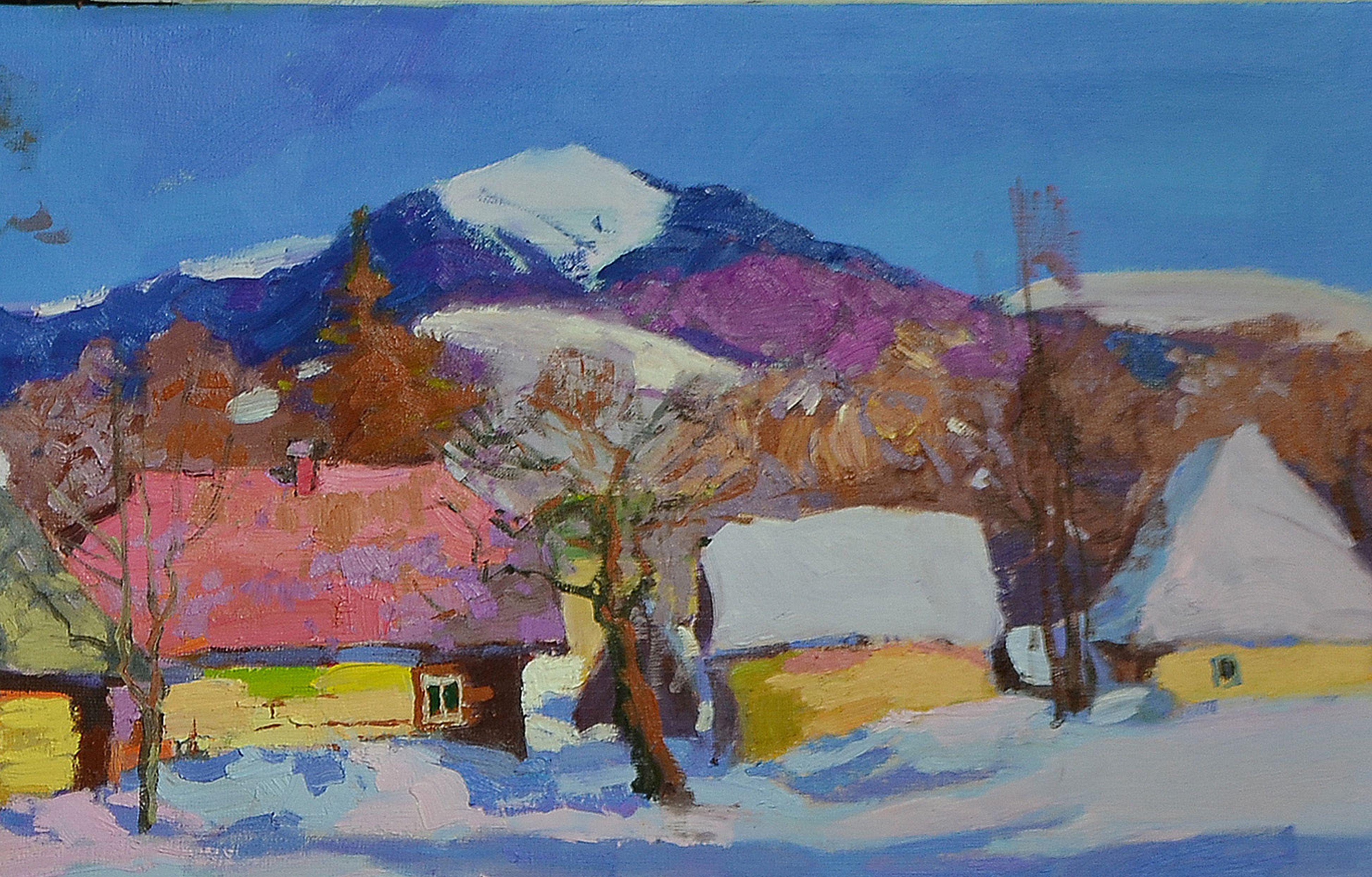 Das alte Dorf Kolochava, Gemälde, Öl auf Leinwand (Impressionismus), Painting, von Alexander Shandor