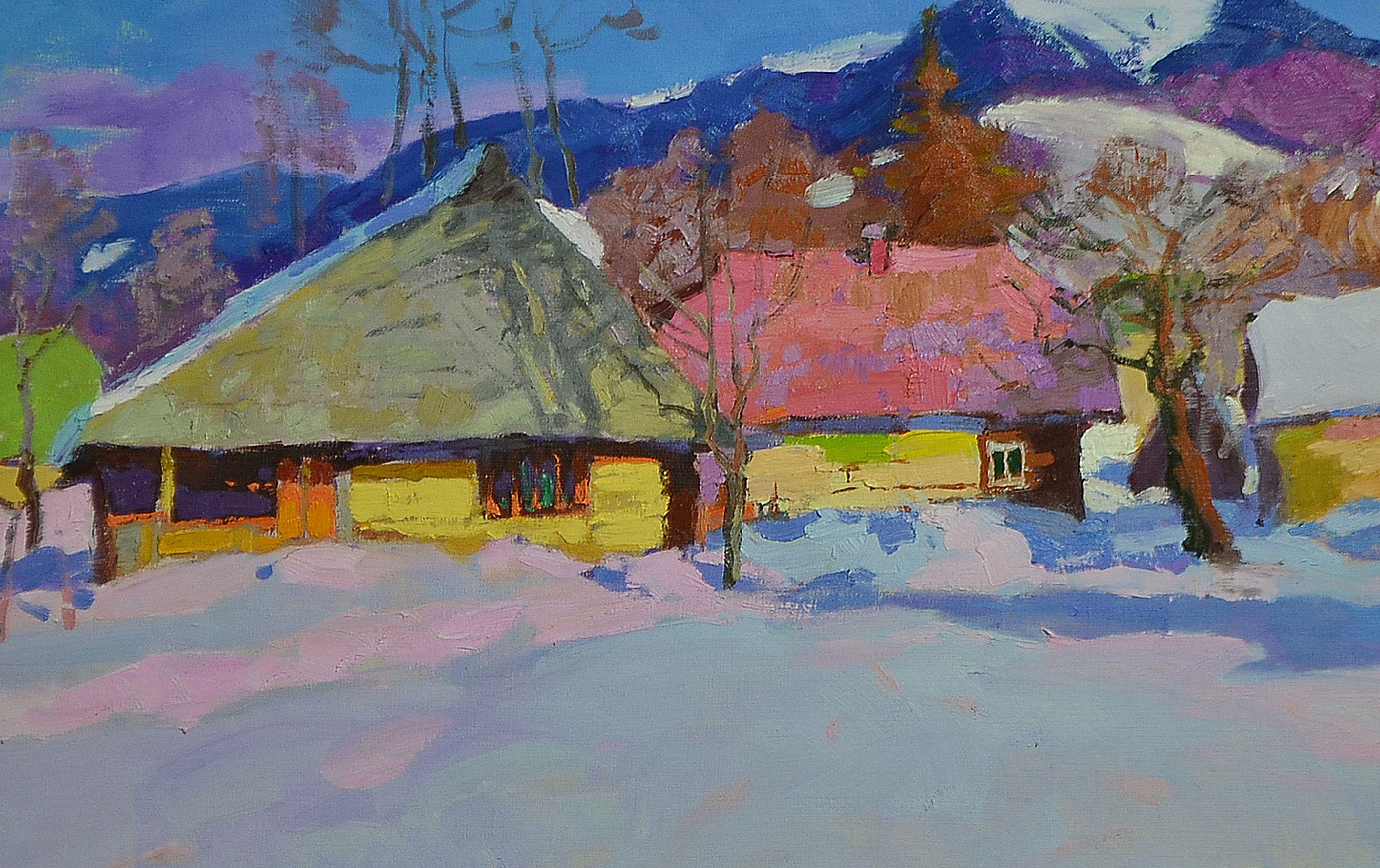 Das alte Dorf Kolochava, Gemälde, Öl auf Leinwand im Angebot 1