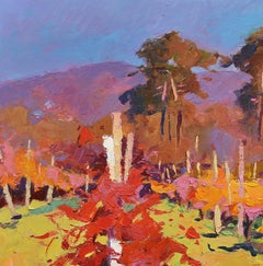Vineyards under the mountain, Painting, Oil on Canvas
