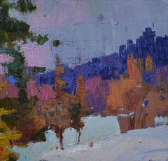 Winter day _ canvas oil on cardboard, Painting, Oil on Canvas