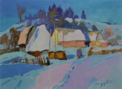 Wintertag in den Karpaten, Gemälde, Öl auf Leinwand