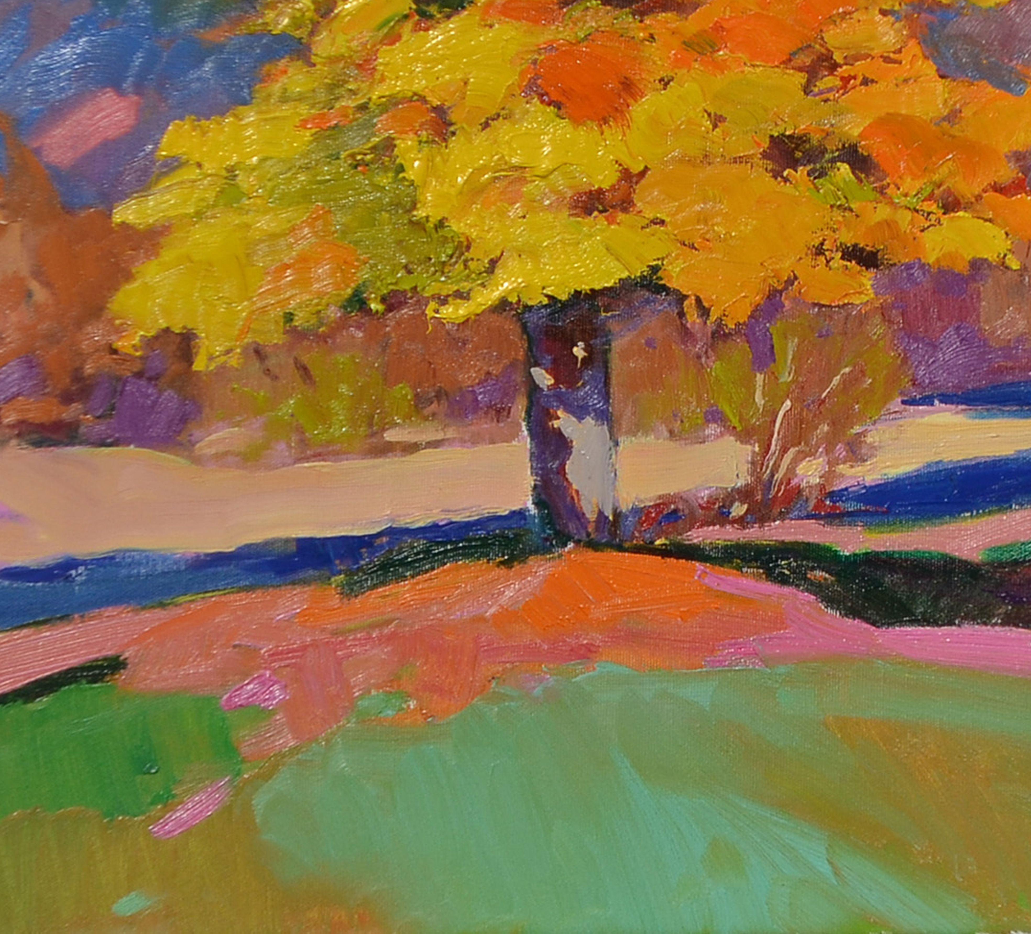 Yellow Tree, Painting, Oil on Canvas For Sale 4